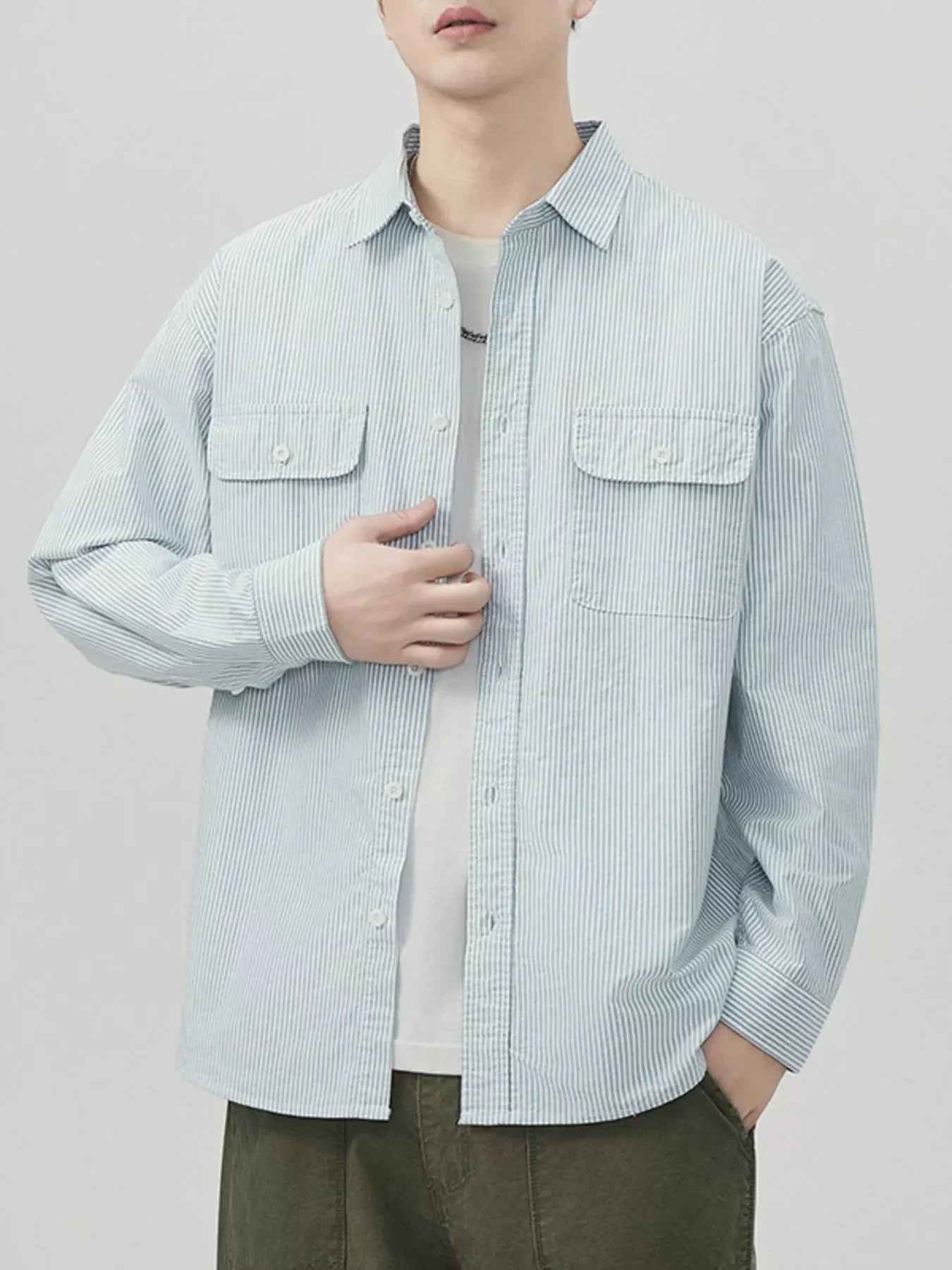 Plus Size Striped Long Sleeve Button Up Shirt - Southern Shores Clothing