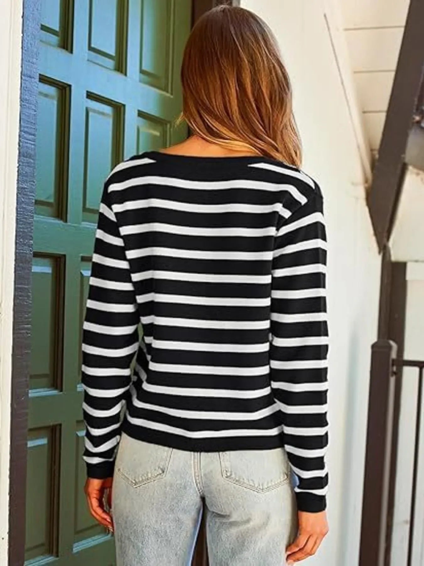 Striped Button-Up Cardigan With Lightweight Knit - Southern Shores Clothing