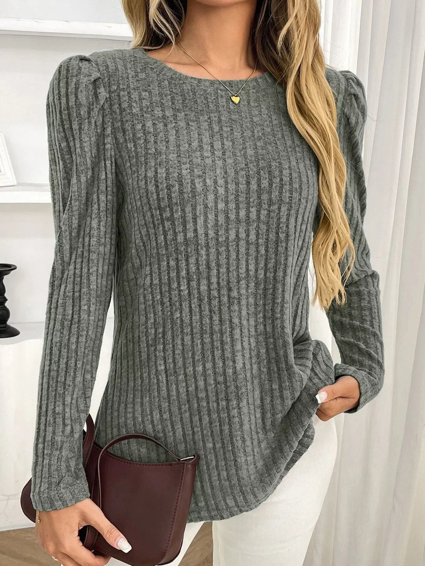 Round Neck Puff Sleeve T-Shirt - Southern Shores Clothing