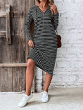 Striped Zip Front Hooded Dress - Southern Shores Clothing