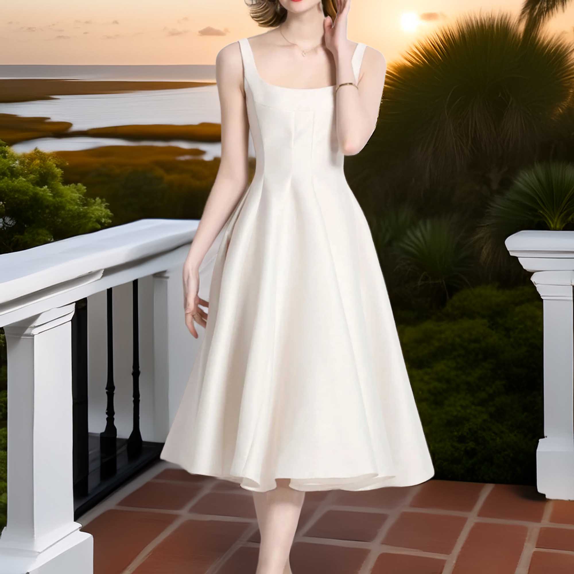 A-Line Silhouette Midi Sleeveless Dress