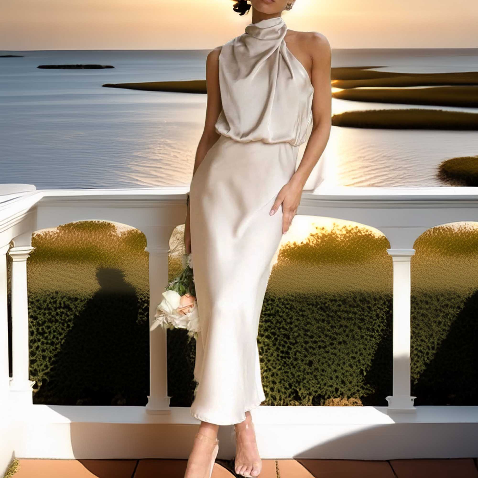 Asymmetrical Ruched Sleeveless Midi Dress