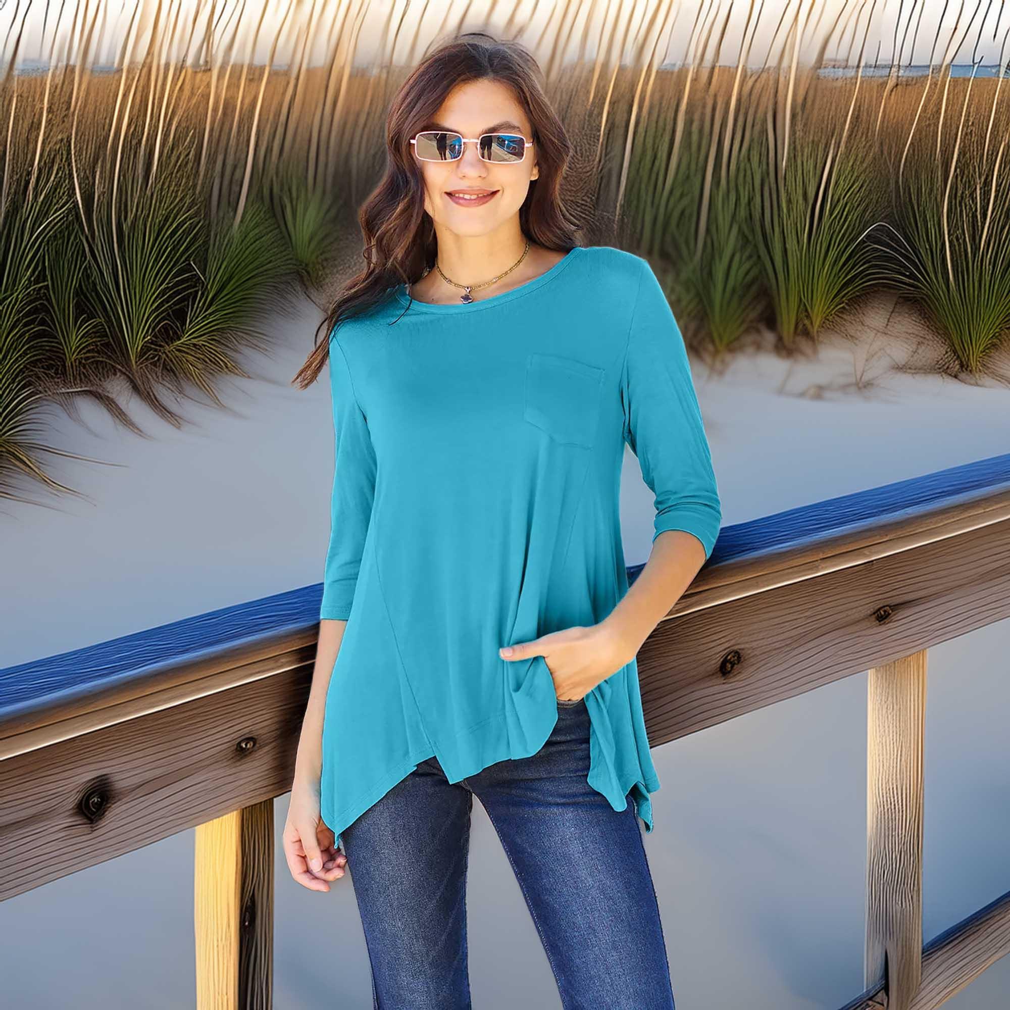 Pocketed Round Neck T Shirt With Classic Fit Rayon Spandex - Southern Shores Clothing