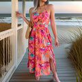 Botanical Print Tied Backless Cutout Slit Maxi Dress - Southern Shores Clothing