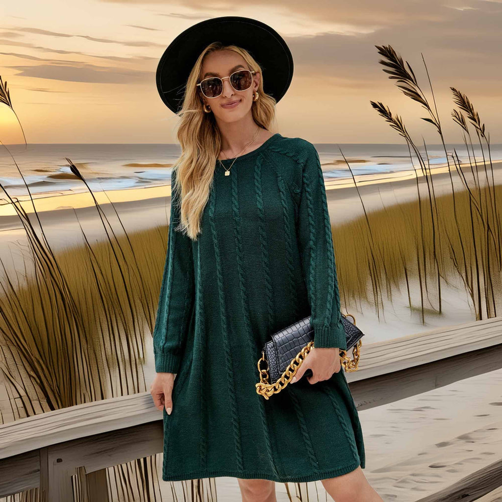 Cable-Knit Long Sleeve Sweater Dress