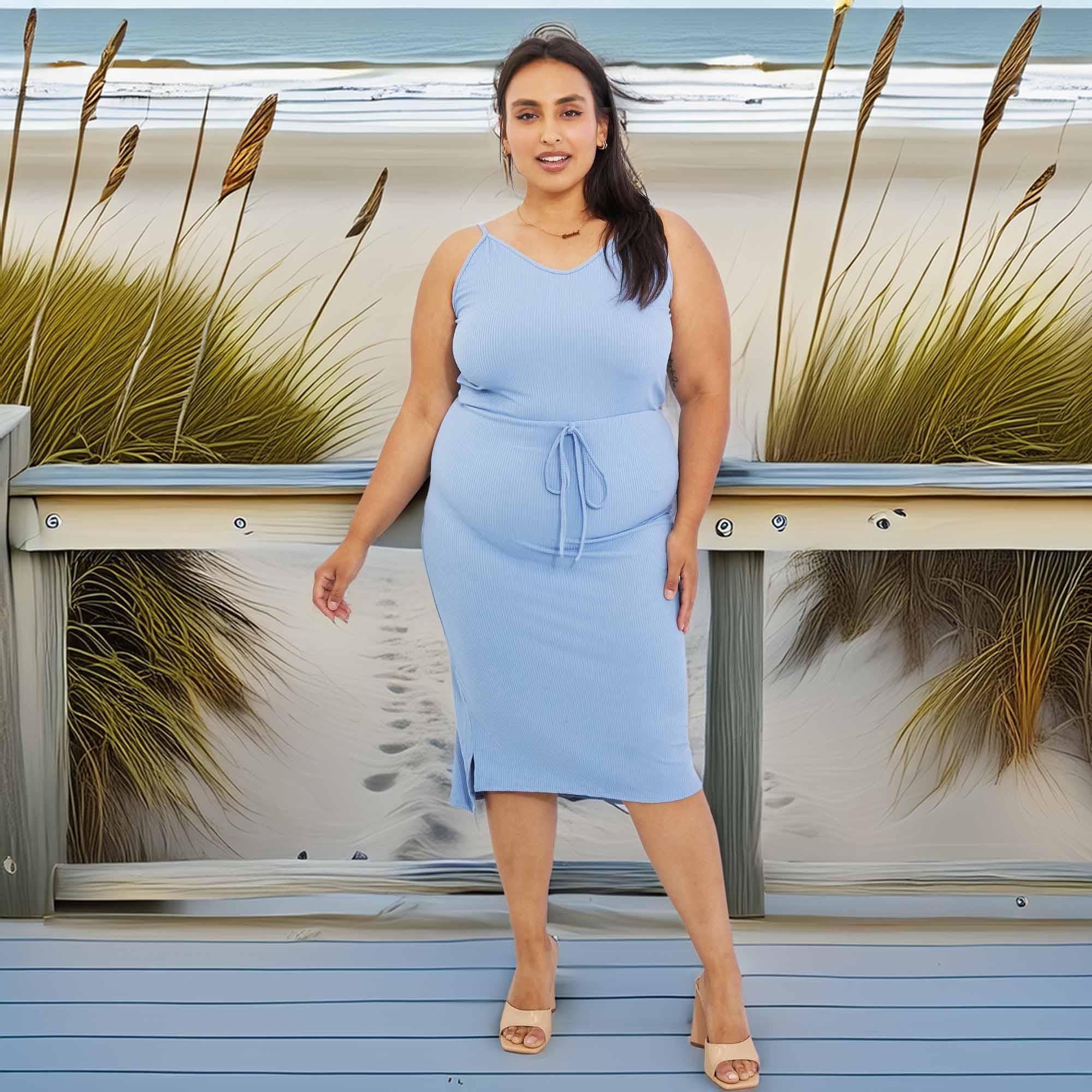Ribbed Front Tie Midi Dress With Sleeveless Silhouette - Southern Shores Clothing