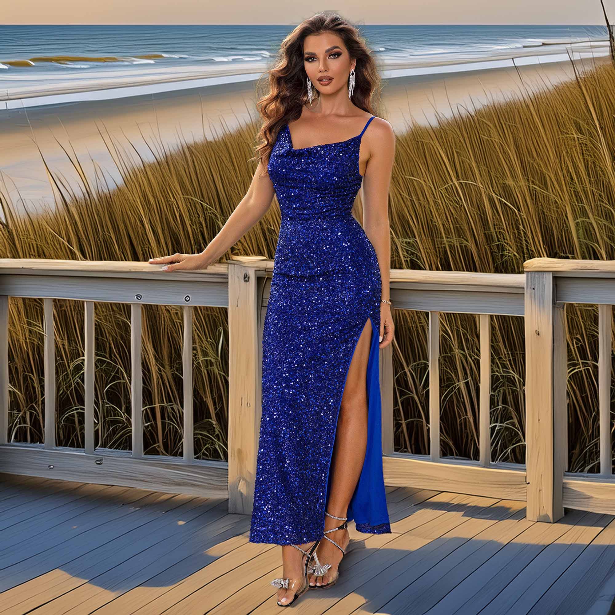 Cowl Neck Split Maxi Dress