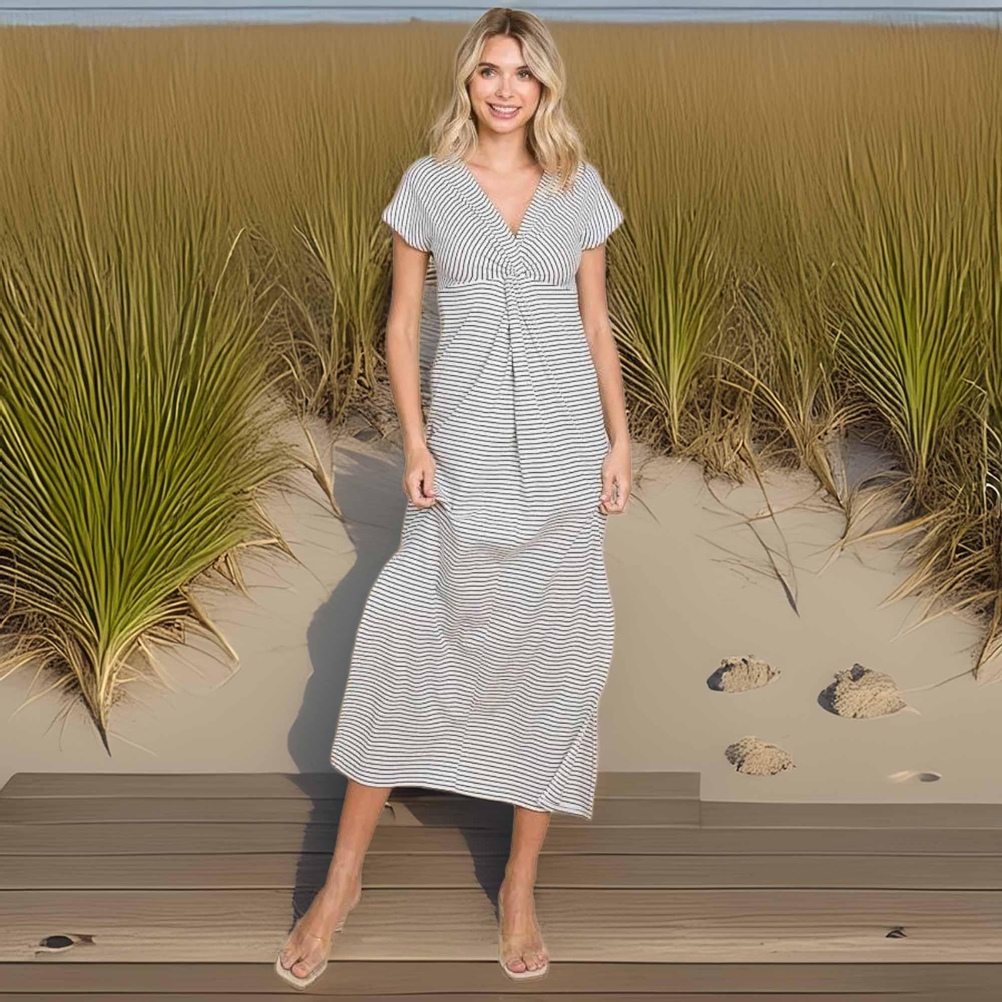 Striped Twisted Detail Dress Classic Silhouette - Southern Shores Clothing