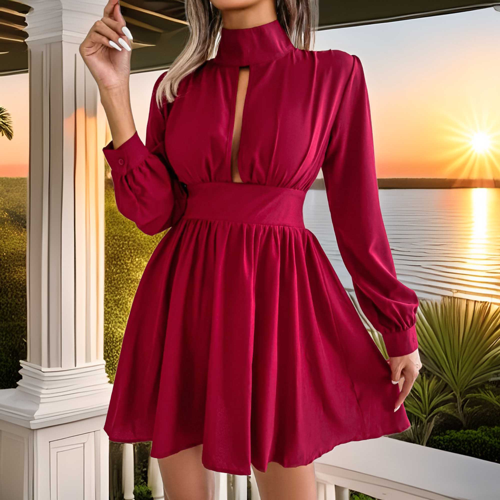Cutout Turtleneck A-Line Mini Dress
