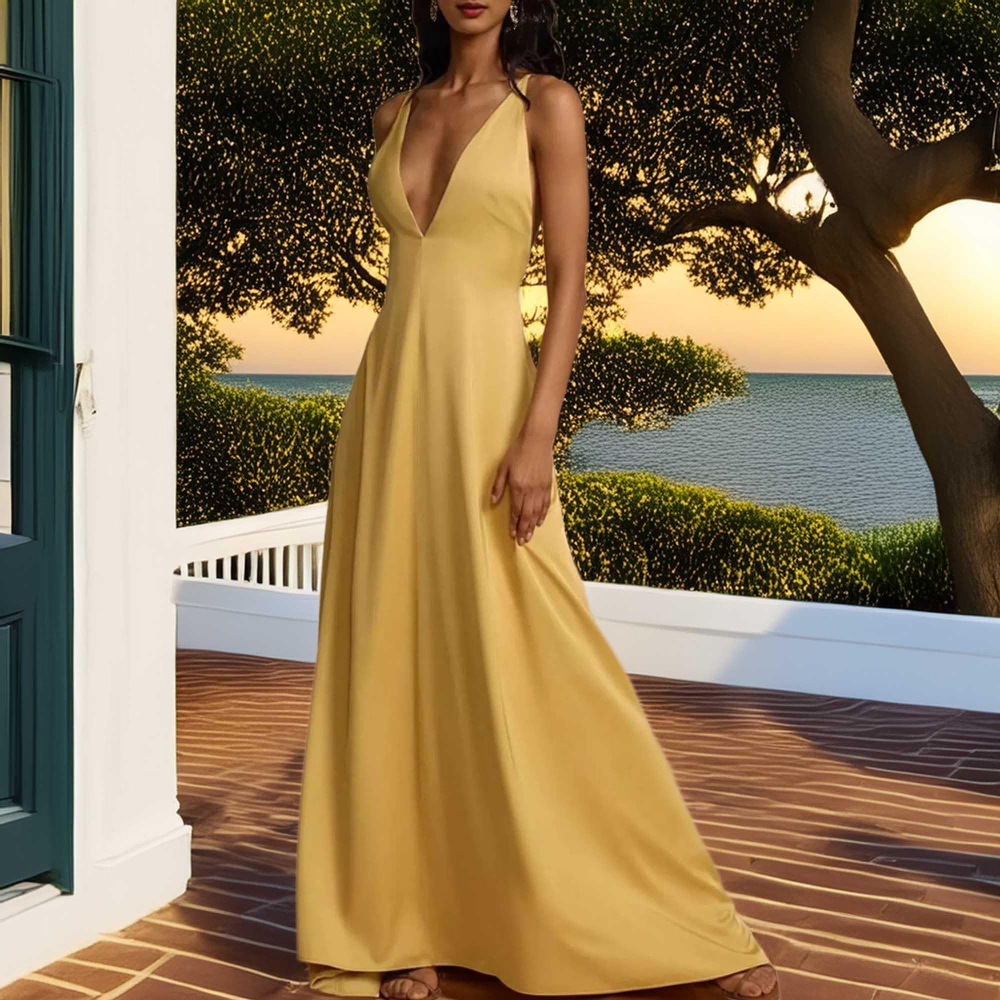 Deep V-Neck Maxi Dress for Coastal Summer - Southern Shores Clothing