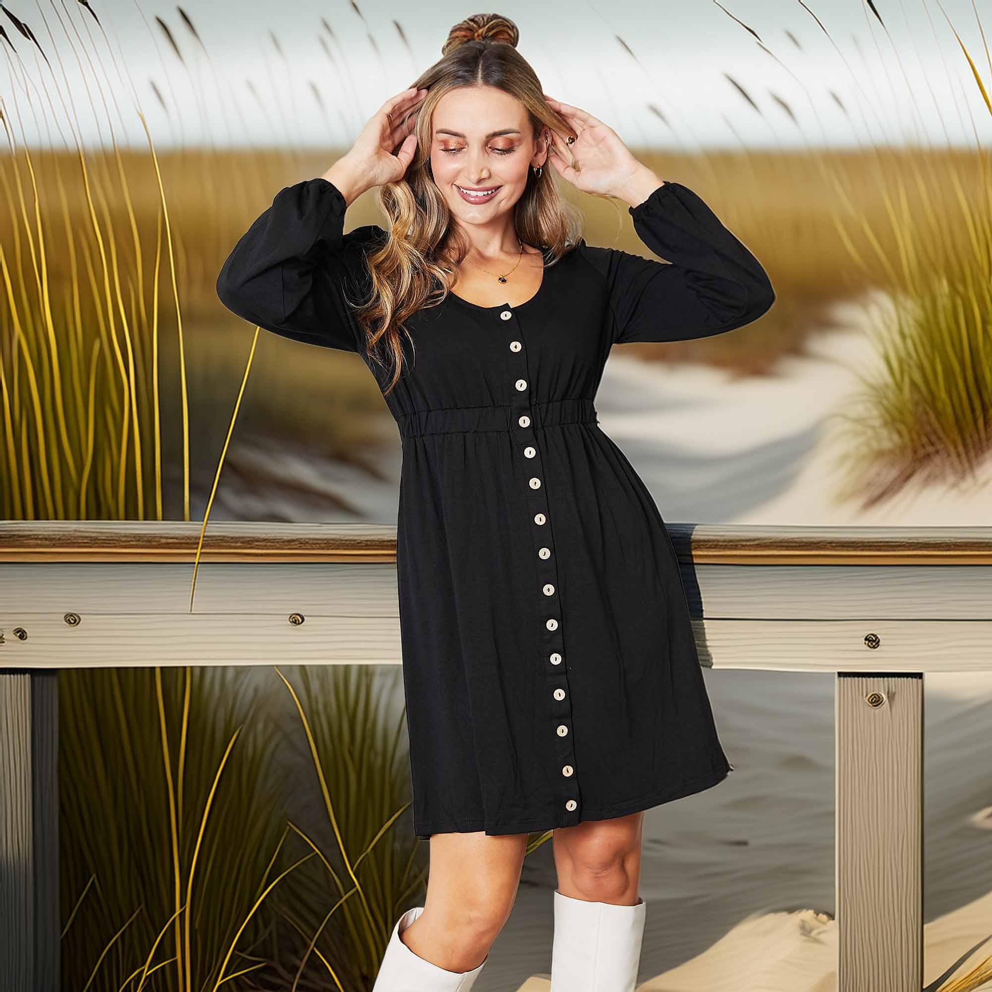 Scoop Neck Empire Waist Long Sleeve Magic Dress - Southern Shores Clothing