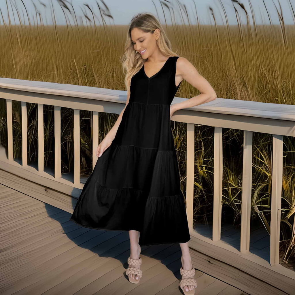 FAM-FAM Tiered V-Neck Sleeveless Dress