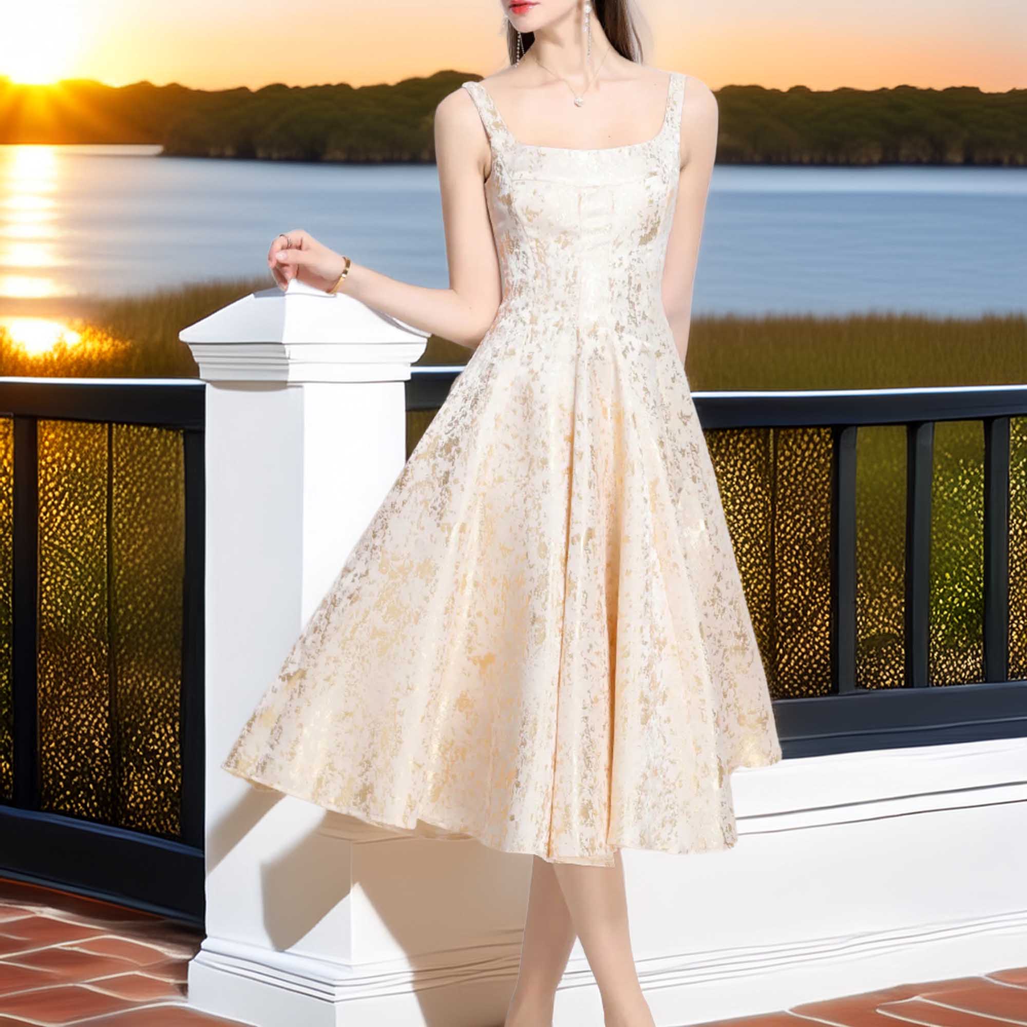 Floral A-Line Sleeveless Midi Tidewater Dress