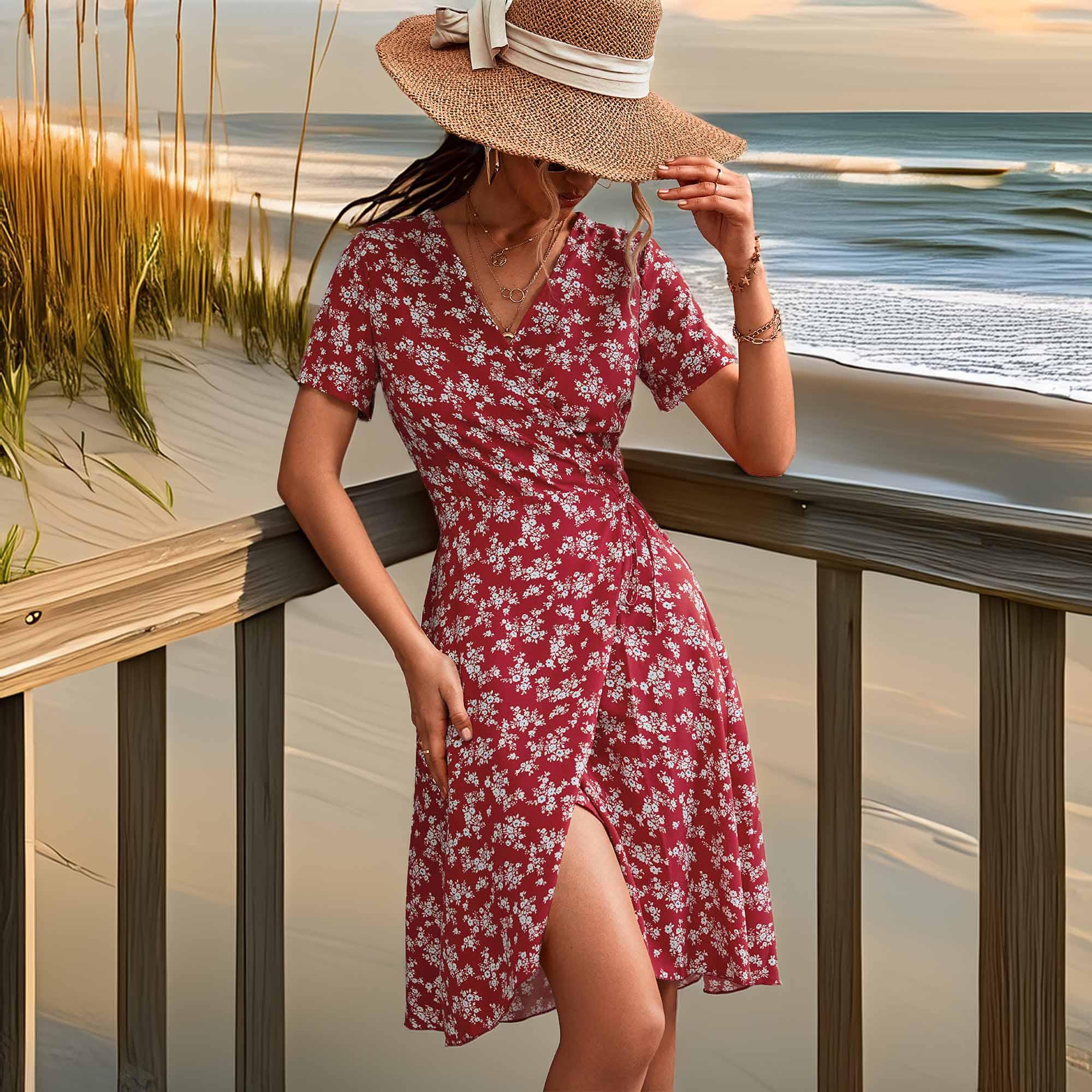Floral Surplice Neck Flutter Sleeve Dress - Southern Shores Clothing