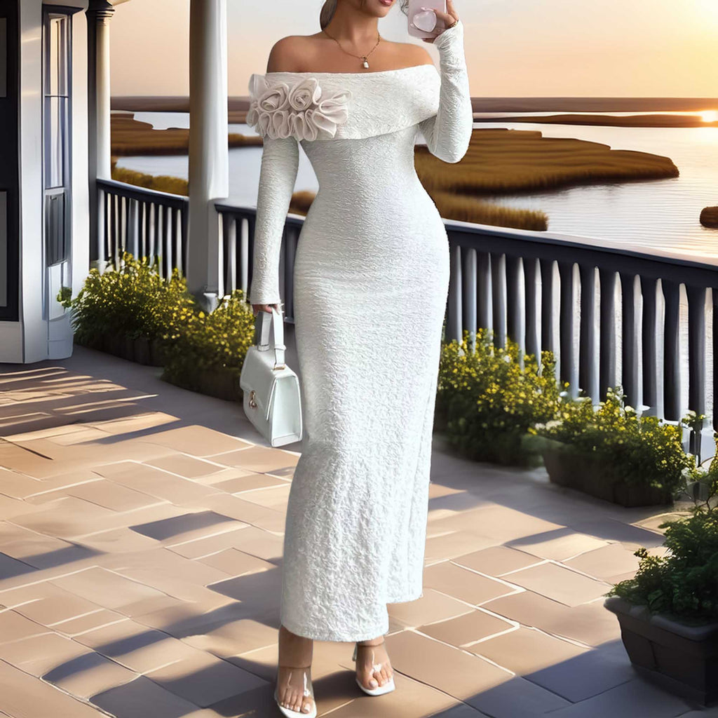 Flower Off-Shoulder Maxi Dress