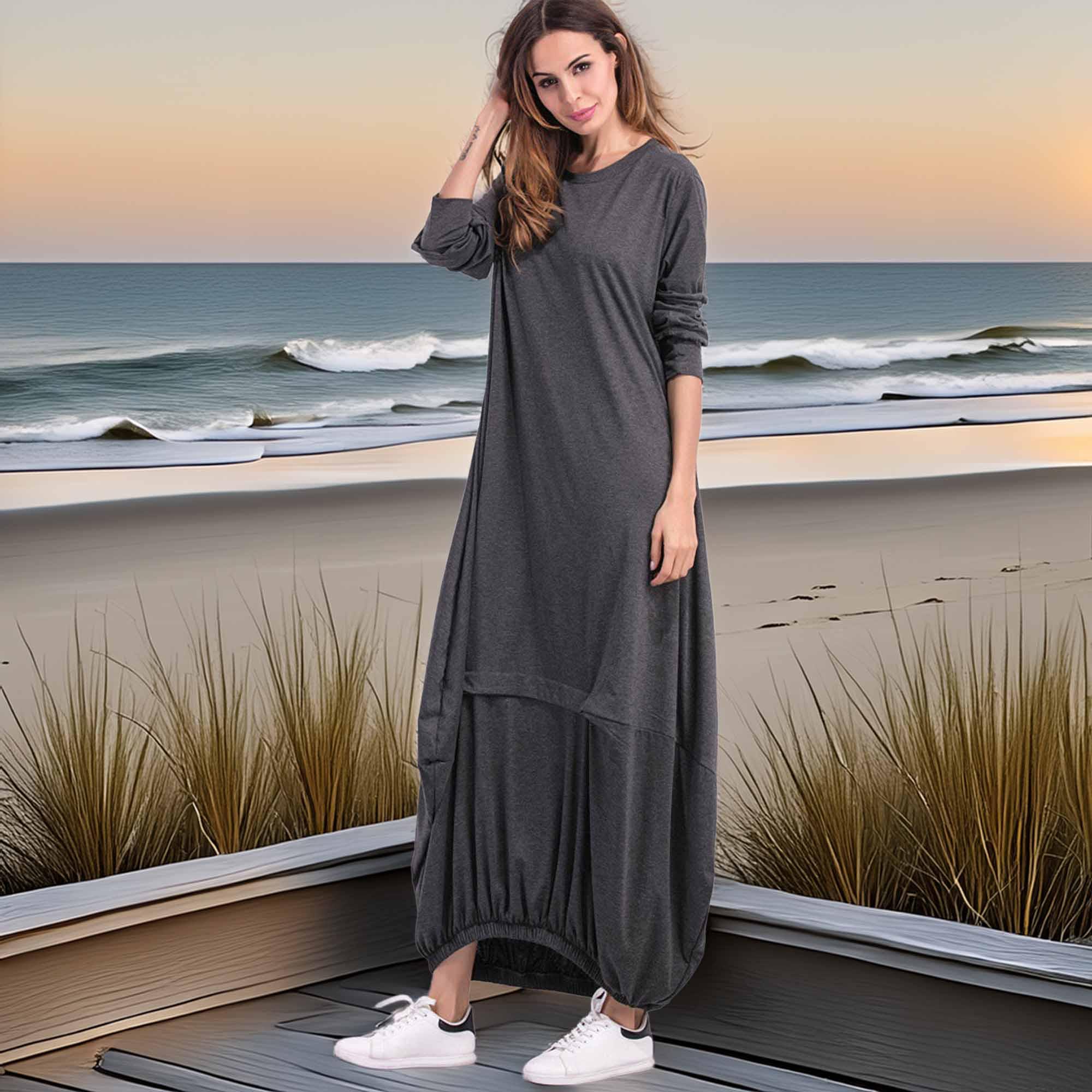 Casual Coastal Long Sleeve Maxi Sweatshirt Dress - Southern Shores Clothing