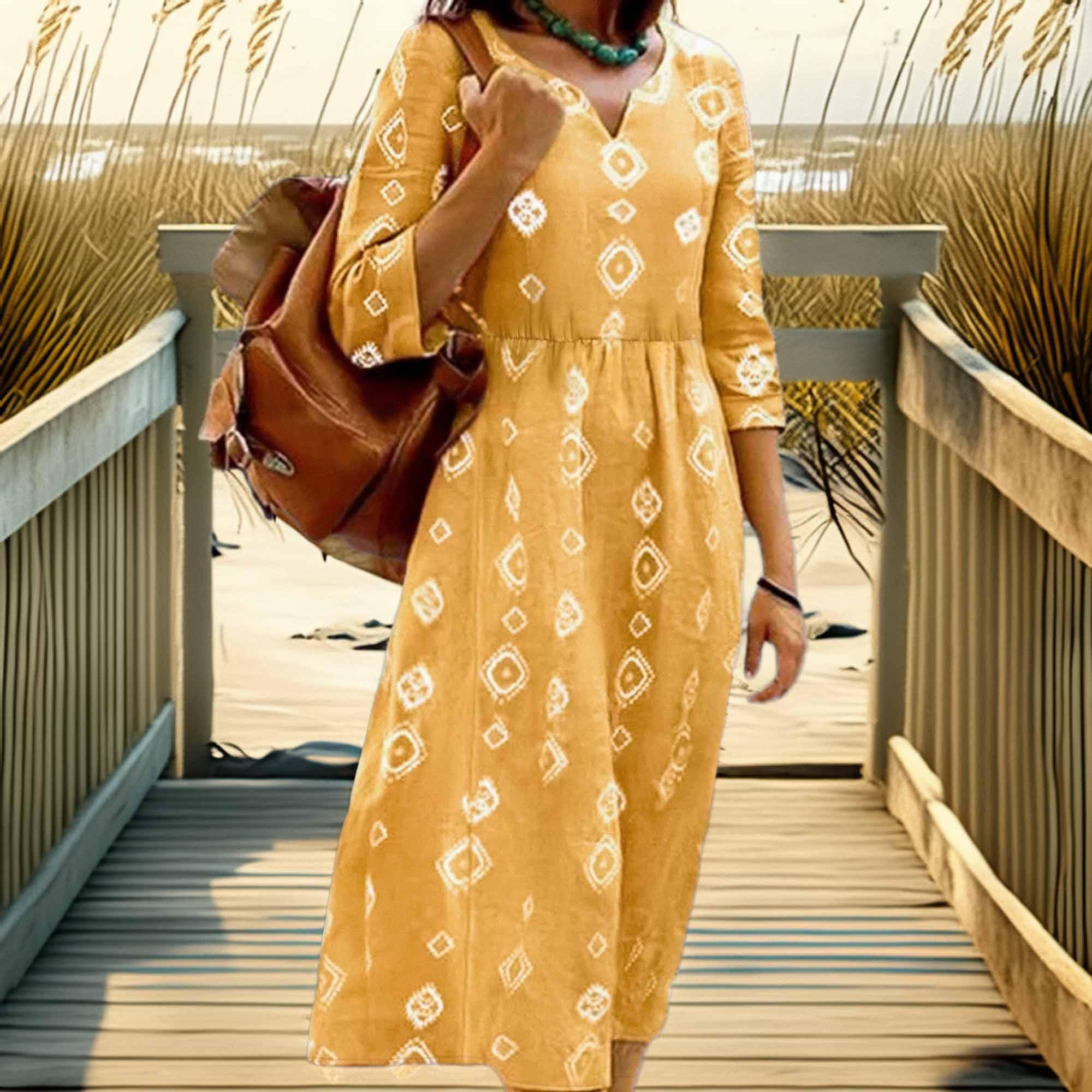 Geometric Notched Neck Dress - Southern Shores Clothing