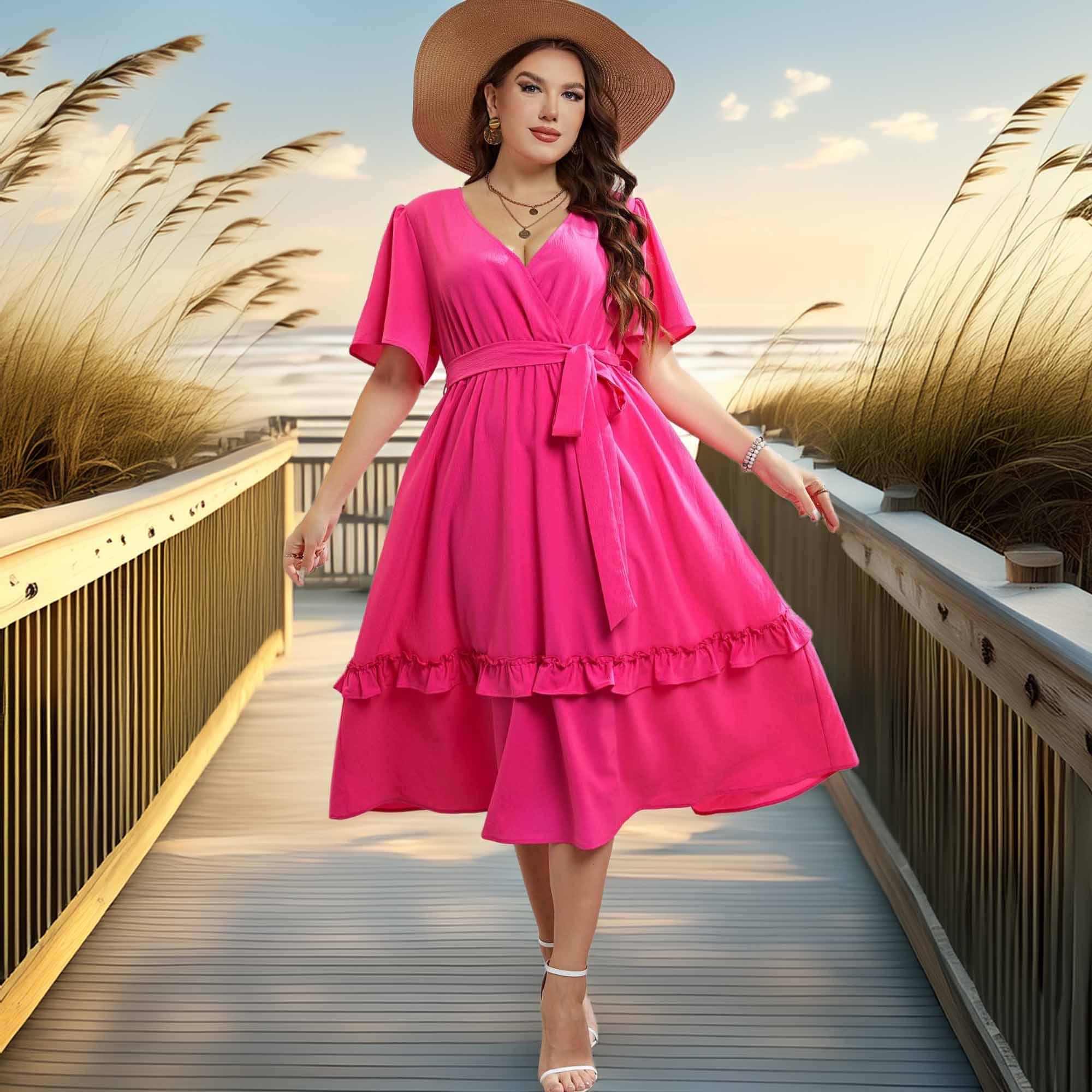 Honey Belted Frill Trim Flutter Sleeve Dress - Southern Shores Clothing