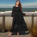 Plus Size Embroidered Round Neck Long Sleeve Maxi Dress - Southern Shores Clothing