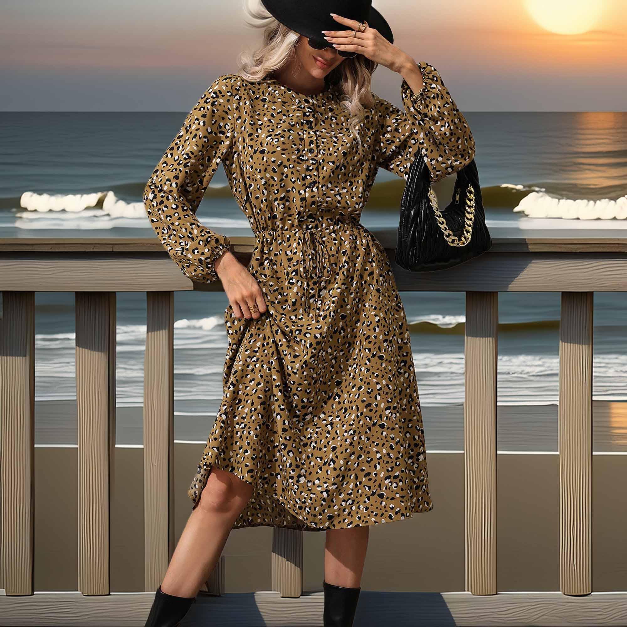 Printed Long Sleeve Midi Dress Coastal Casual - Southern Shores Clothing