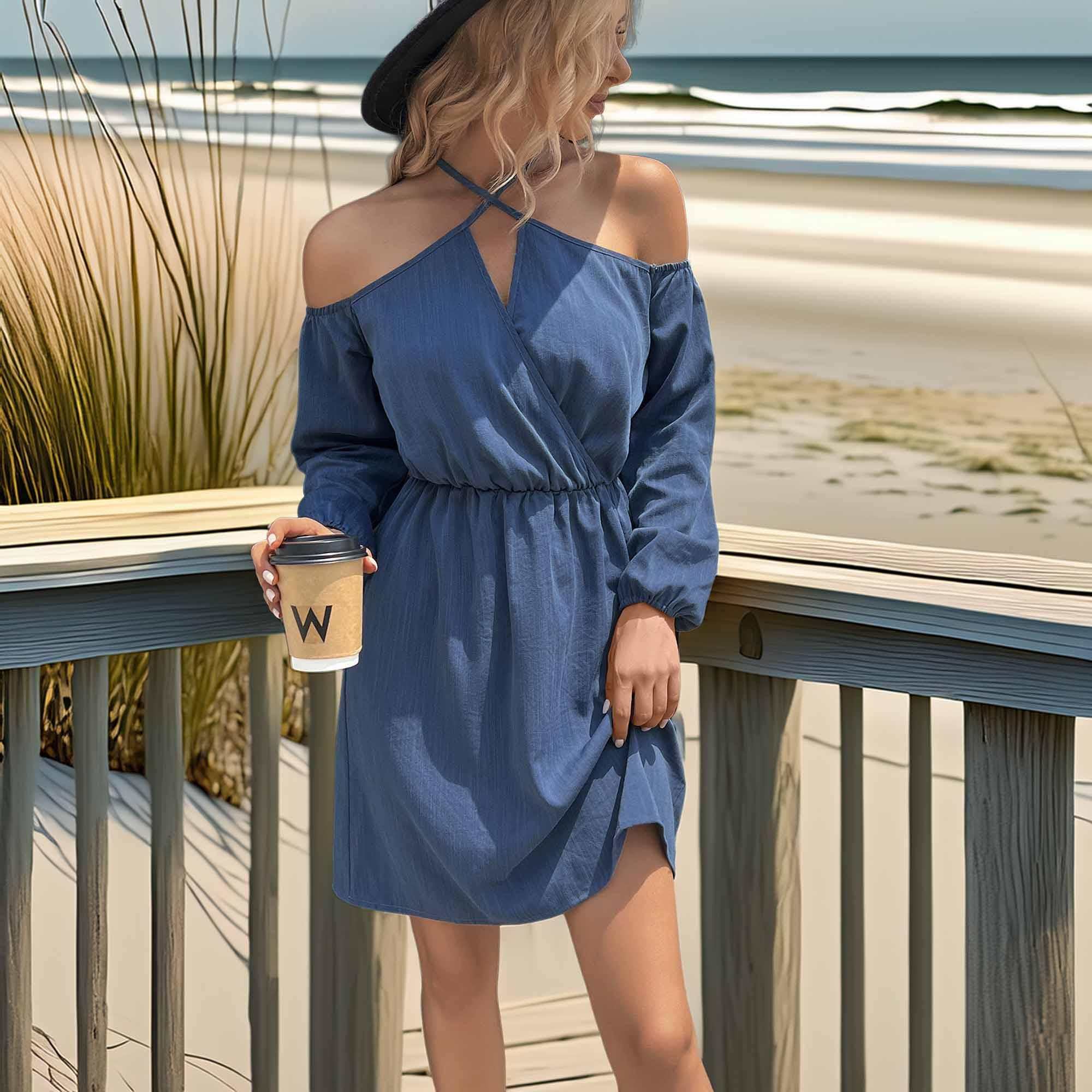 Casual Cold-Shoulder Crisscross Mini Dress Summer - Southern Shores Clothing