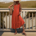 Notched Sleeveless Maxi Dress With Buttons - Southern Shores Clothing