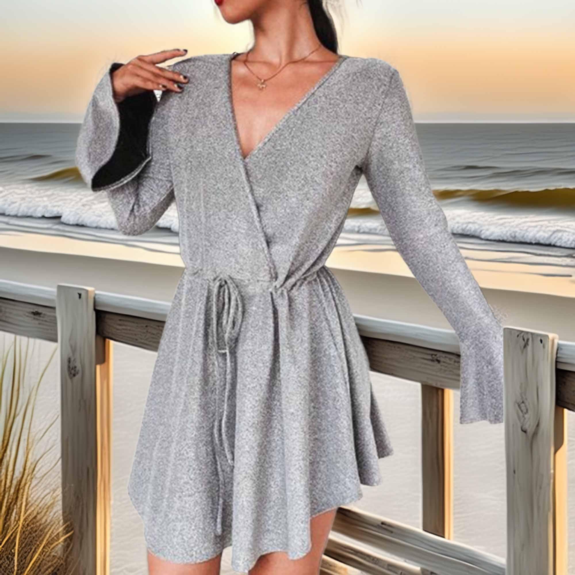 Ivy Lane Plus Size Surplice Neck Flare Sleeve Dress - Southern Shores Clothing