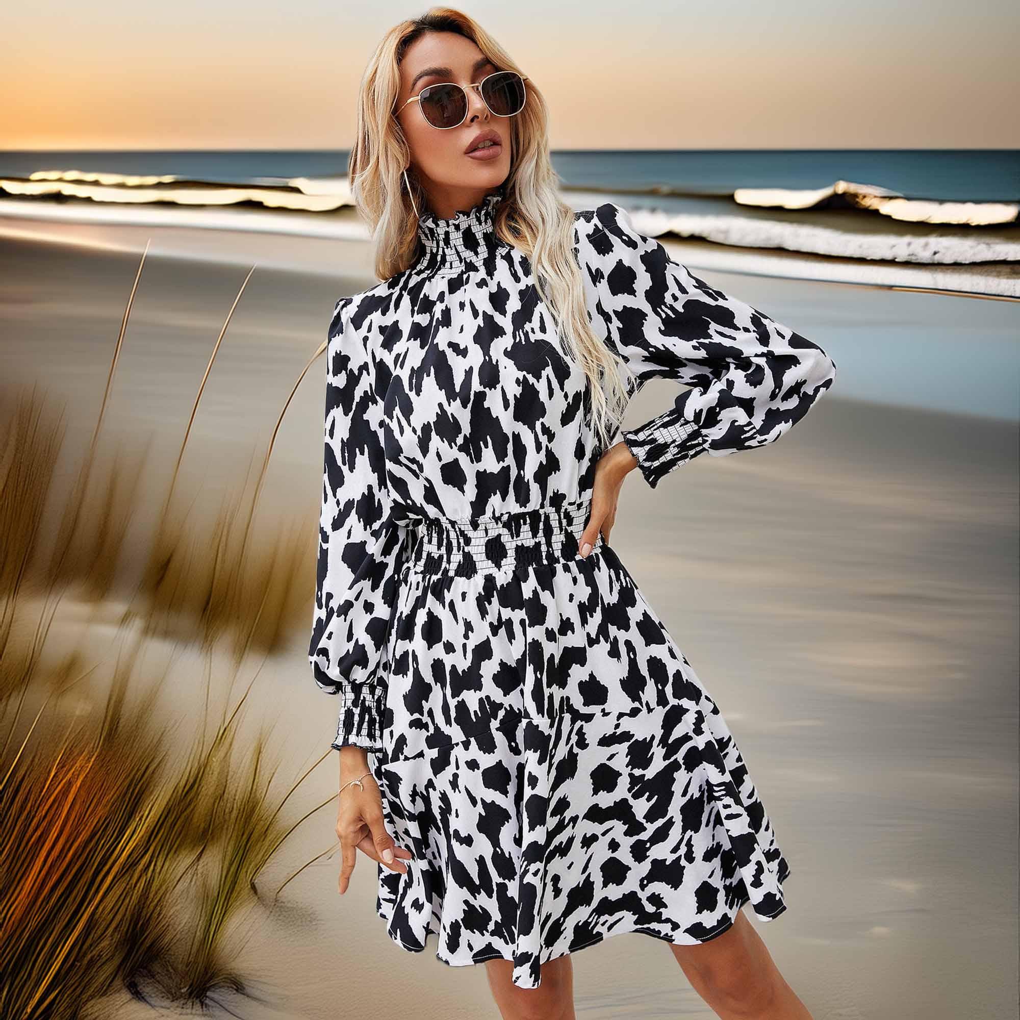 Ivy Lane Printed Lantern Sleeve Turtleneck Dress - Southern Shores Clothing