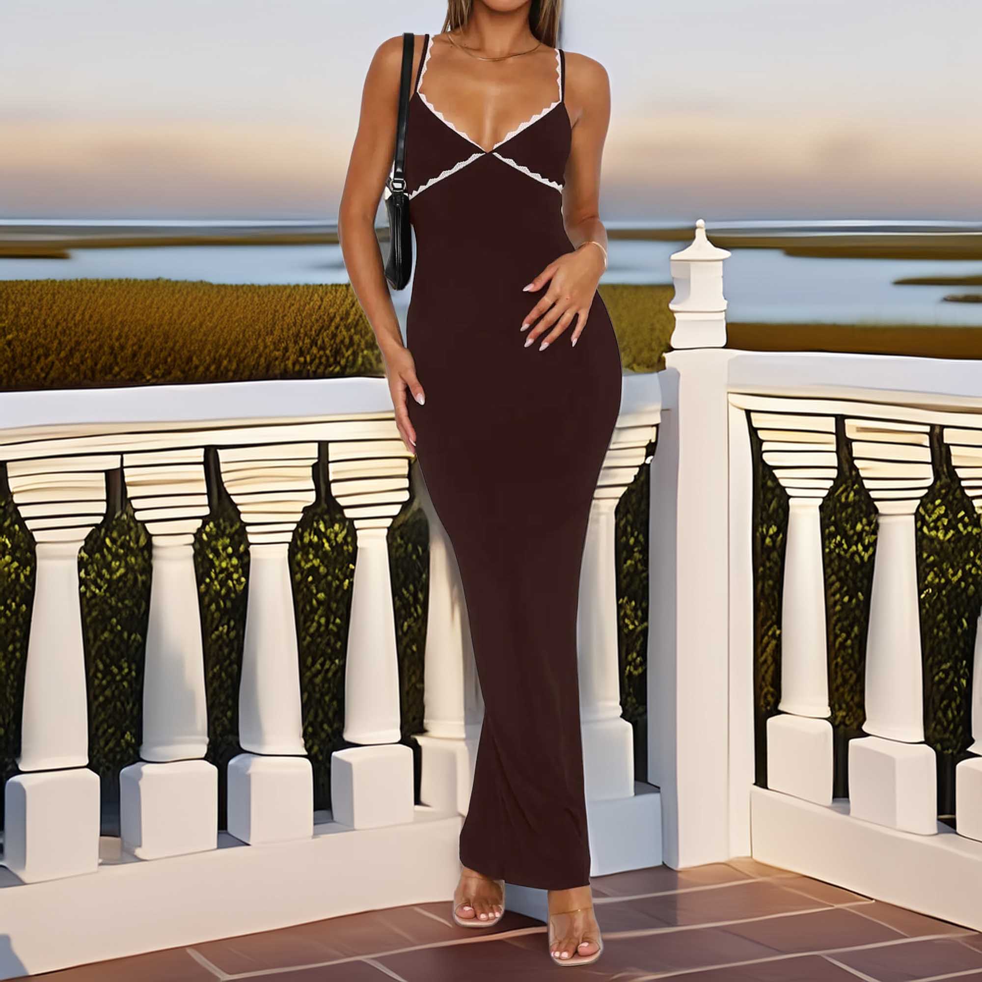 Lace Detail Slim Fit Bodycon Maxi Dress