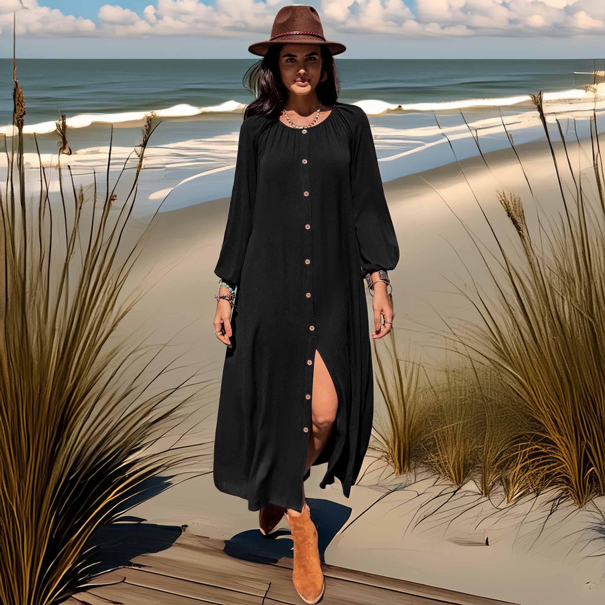 Long Sleeve Round Neck Dress - Southern Shores Clothing