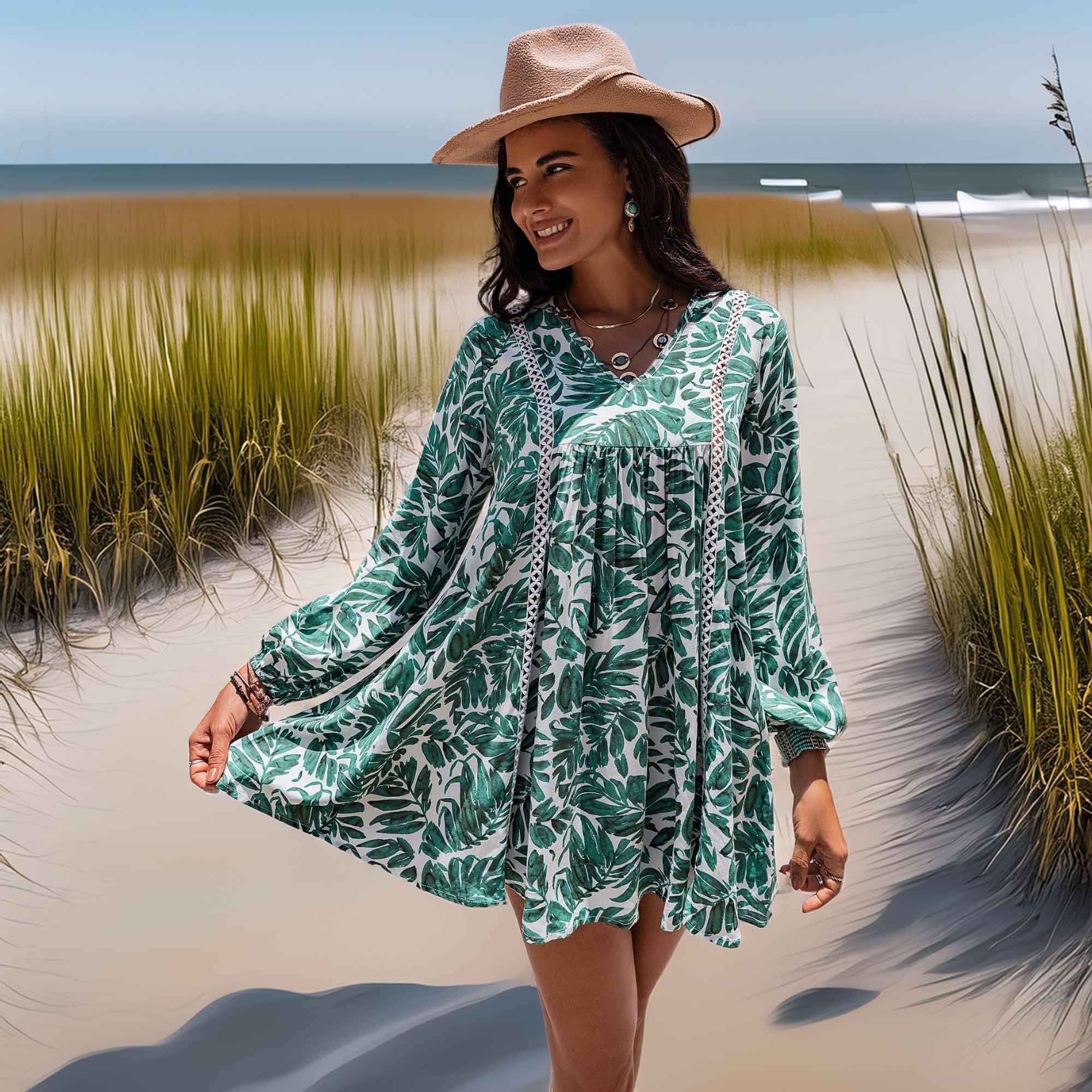 Long Sleeve V-Neck Mini Dress - Southern Shores Clothing