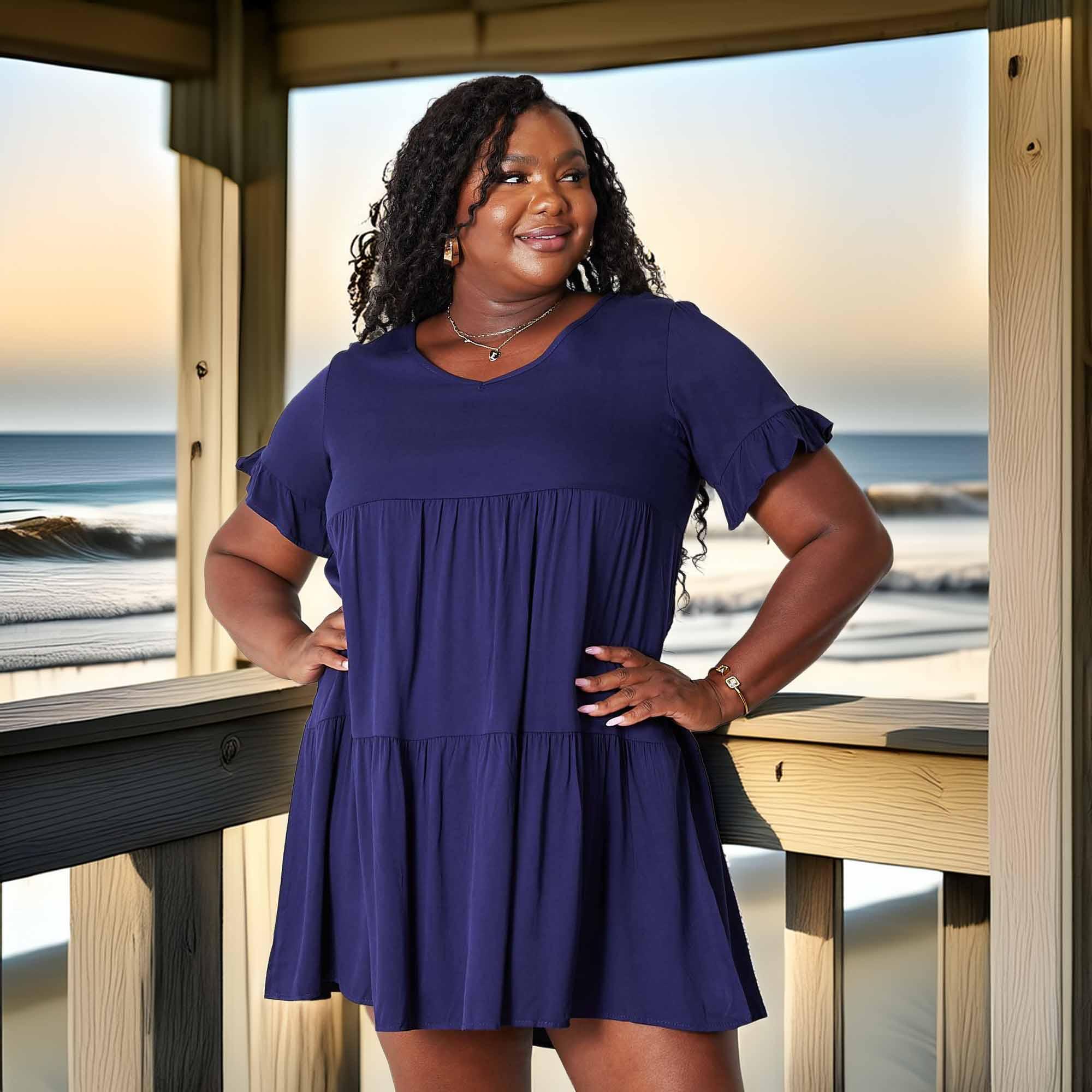 Mandy V-Neck Flounce Sleeve Tiered Dress - Southern Shores Clothing