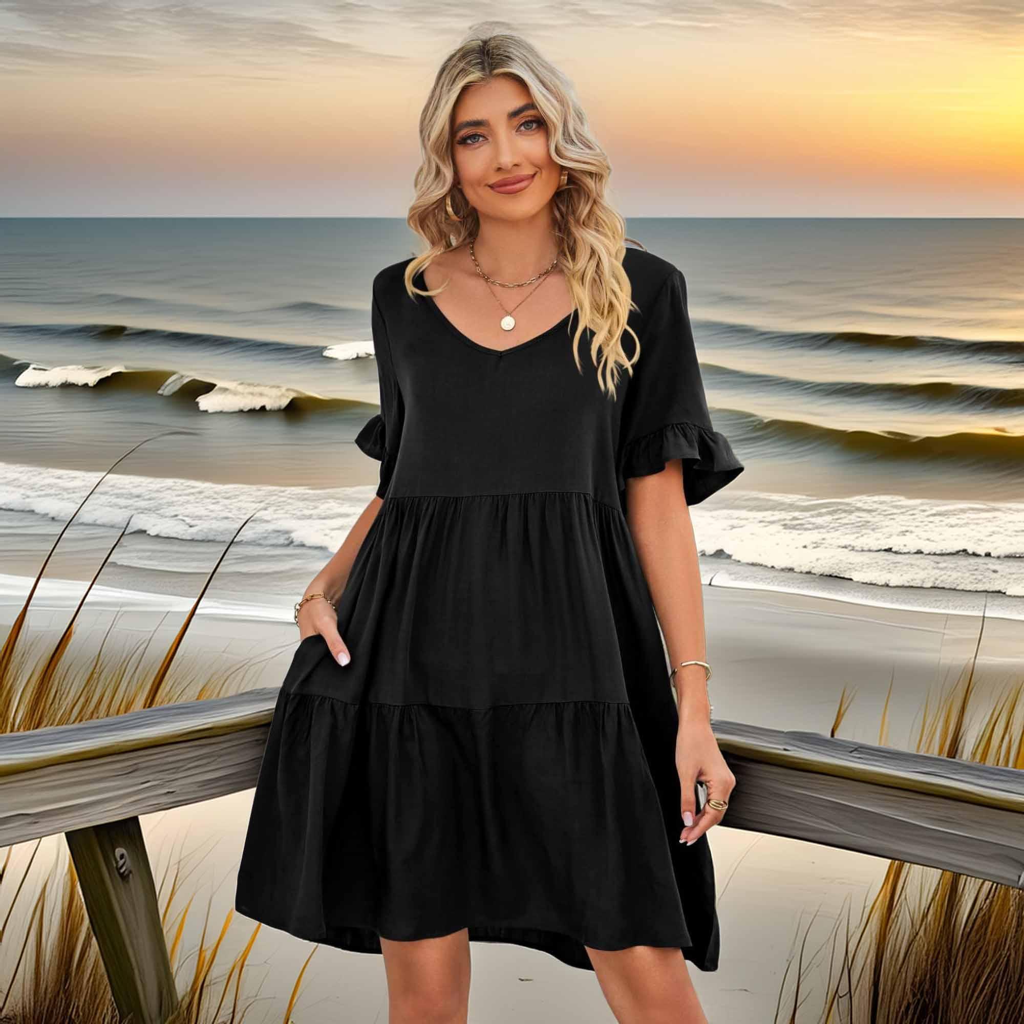 Mandy V-Neck Flounce Sleeve Tiered Dress - Southern Shores Clothing