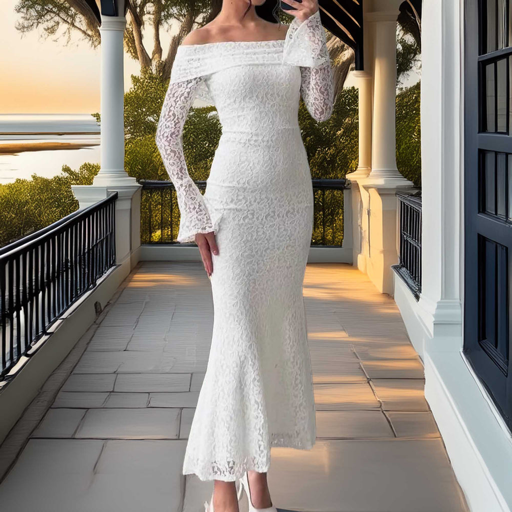 Off-Shoulder Lace Bodycon Maxi Dress