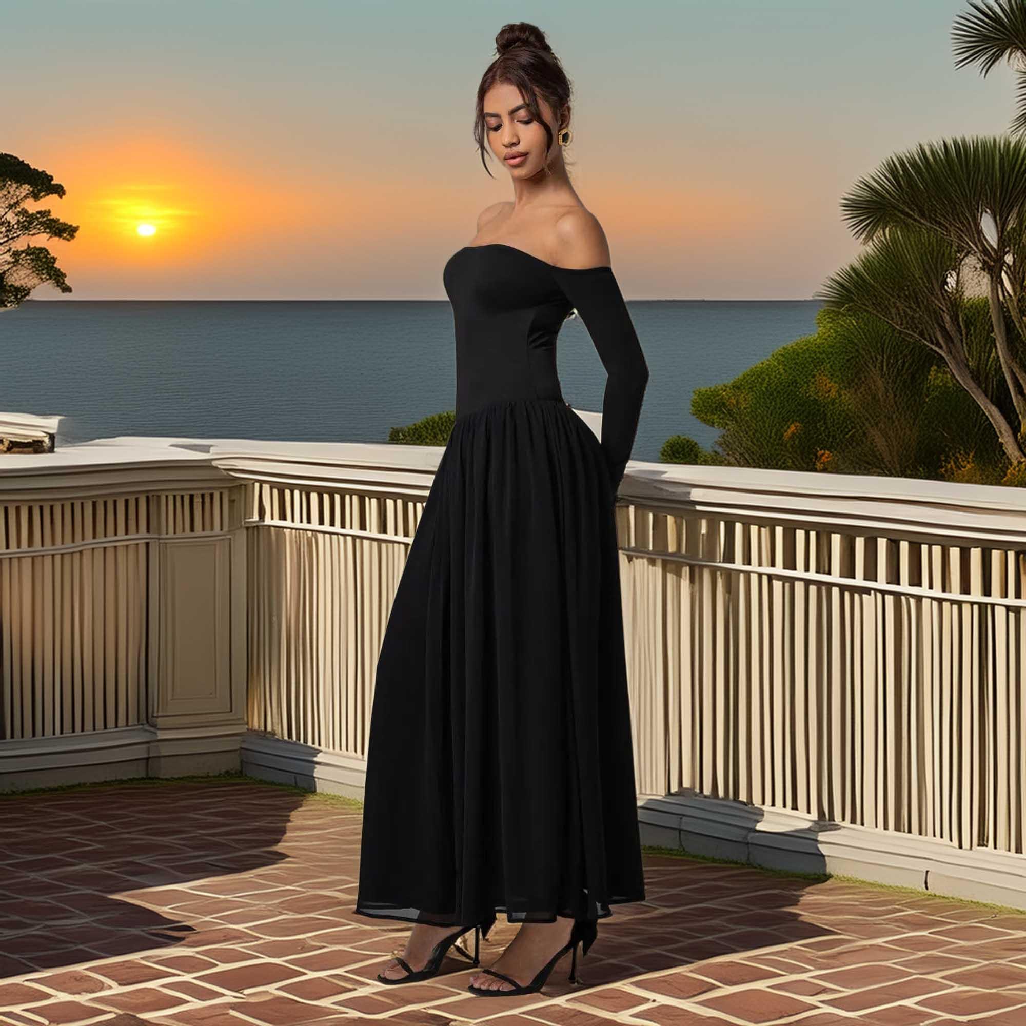 Off Shoulder Long Sleeve Maxi Dress Coastal Style - Southern Shores Clothing