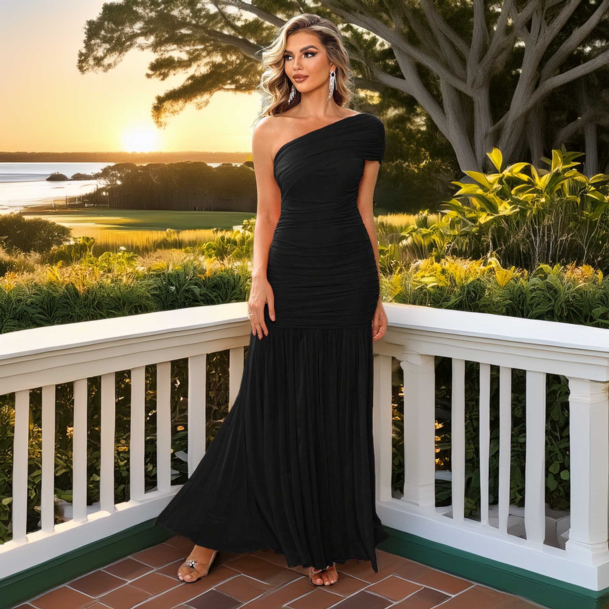 One-Shoulder Ruched Maxi Dress
