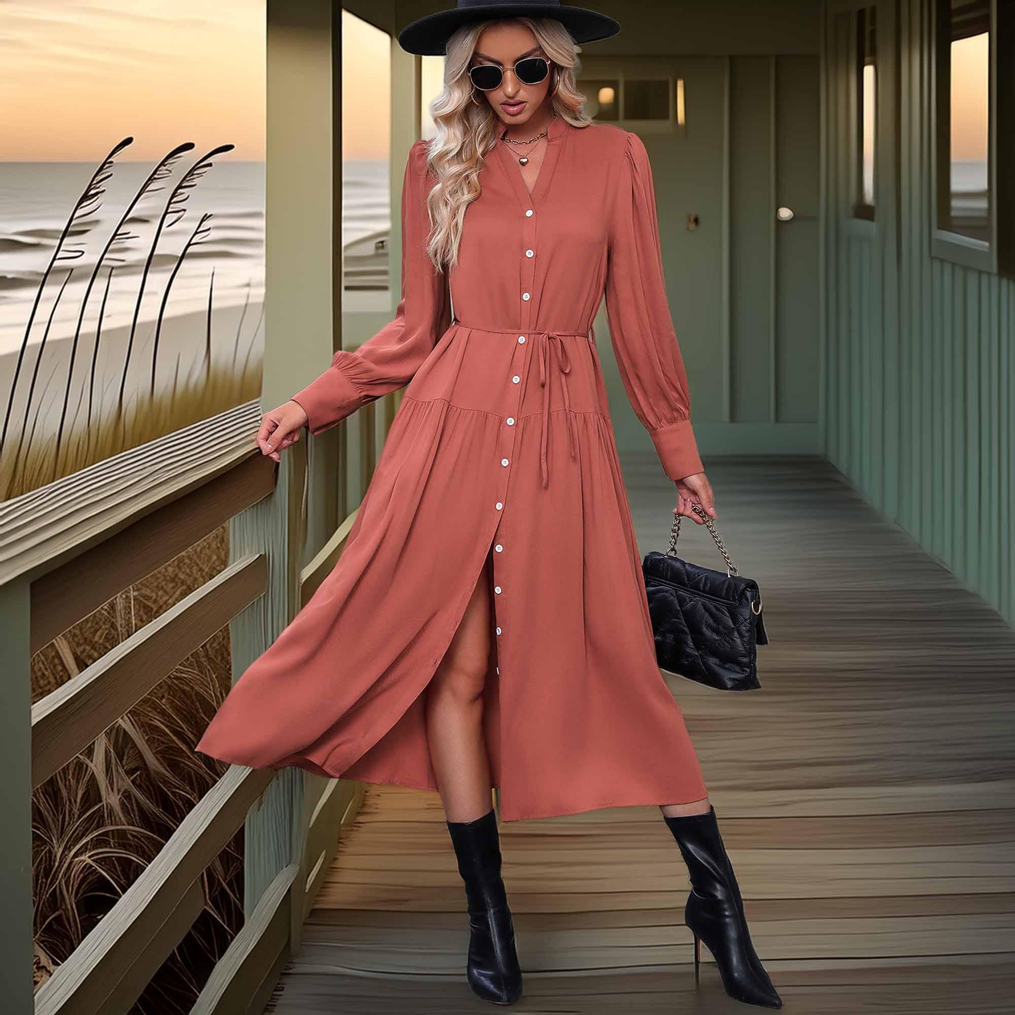 Casual Button Down Notched Neck Dress Coastal Summer - Southern Shores Clothing