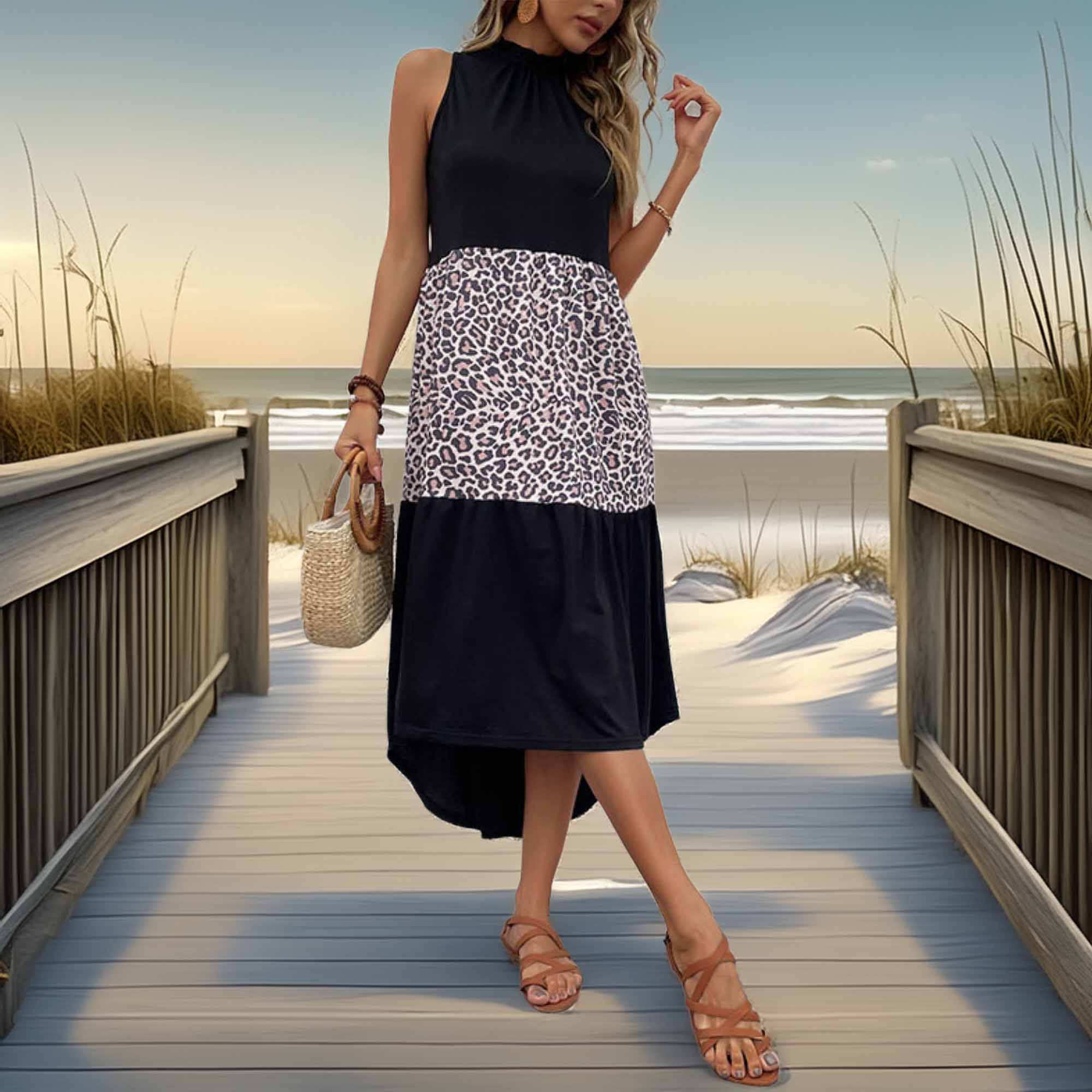 Perfee_Leopard_Contrast_Sleeveless_Maxi_Dress