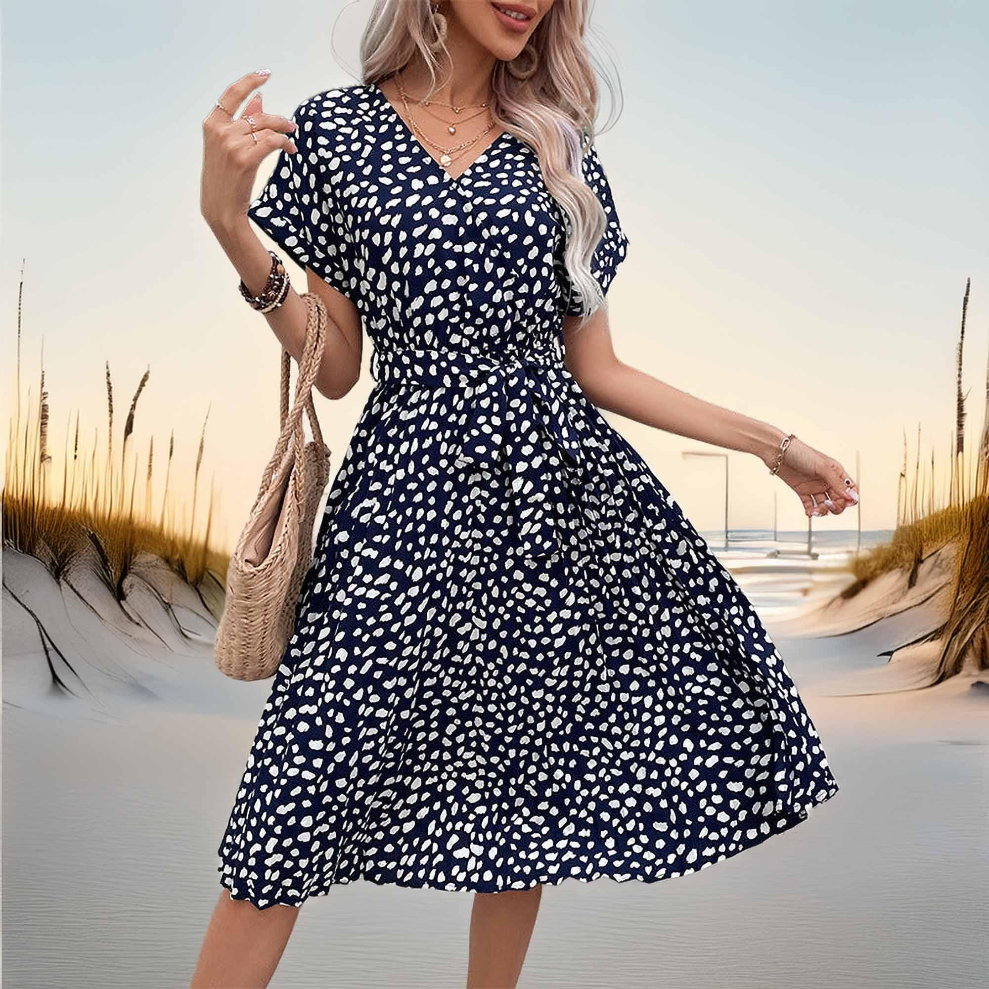 Perfee Printed Tie Waist A-Line Dress - Southern Shores Clothing