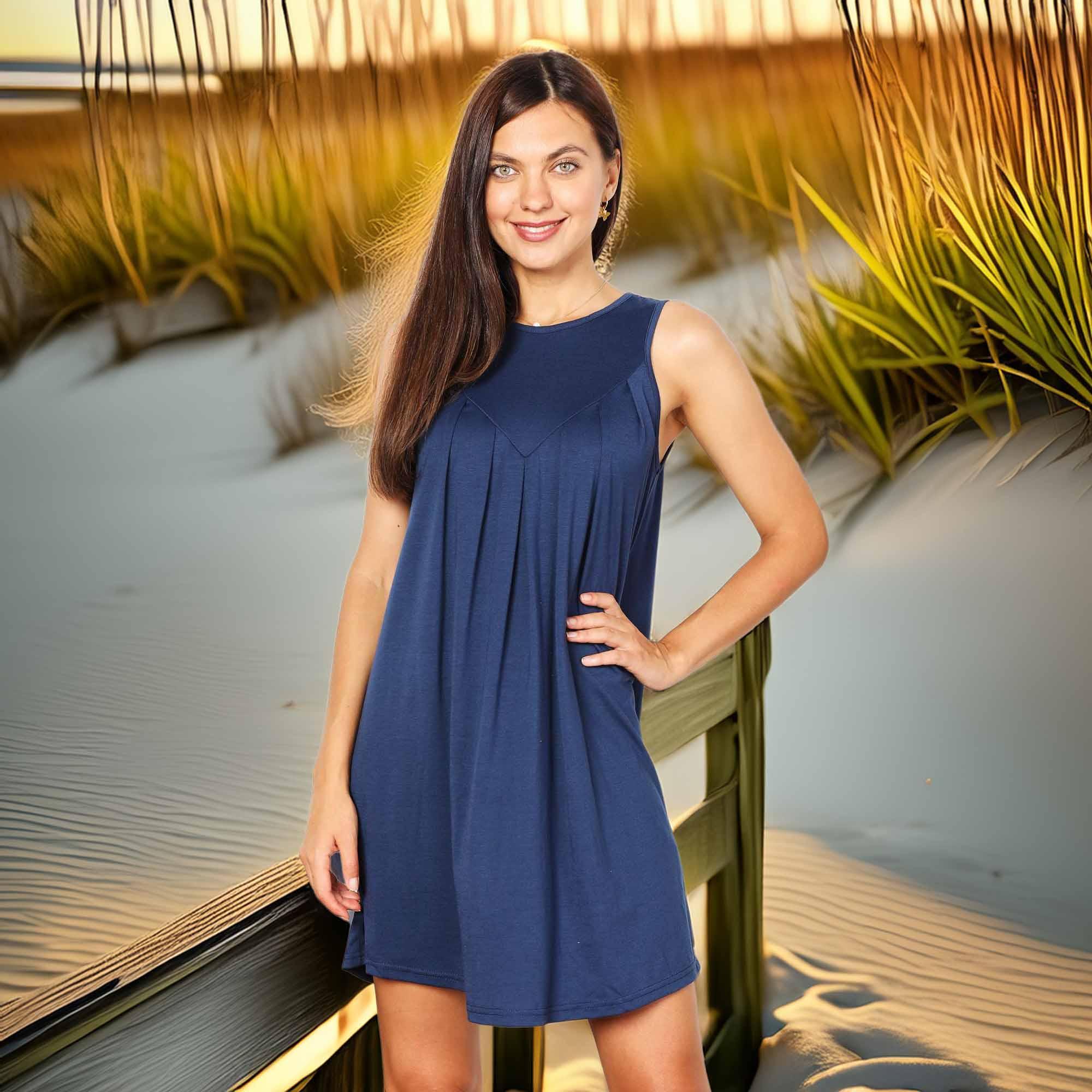 Perfee Round Neck Sleeveless Mini Dress - Southern Shores Clothing