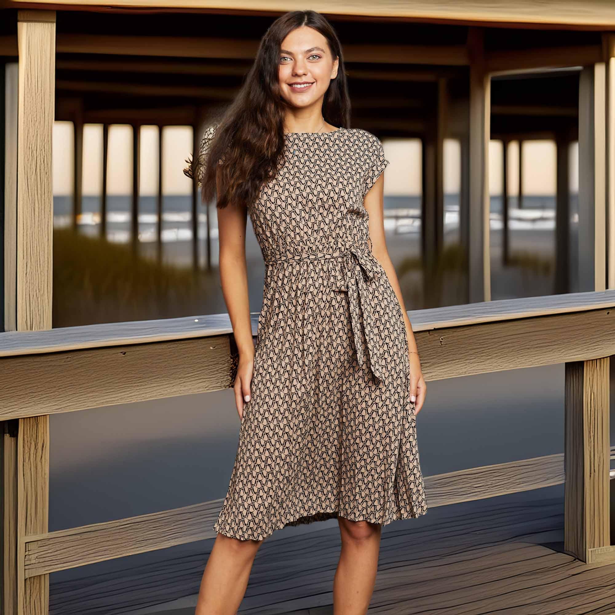 Perfee Round Neck Tie Waist Dress - Southern Shores Clothing
