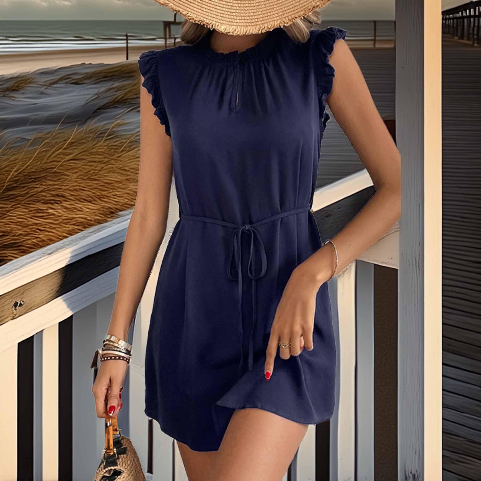 Perfee Ruffled Tie-Waist Keyhole Dress - Southern Shores Clothing