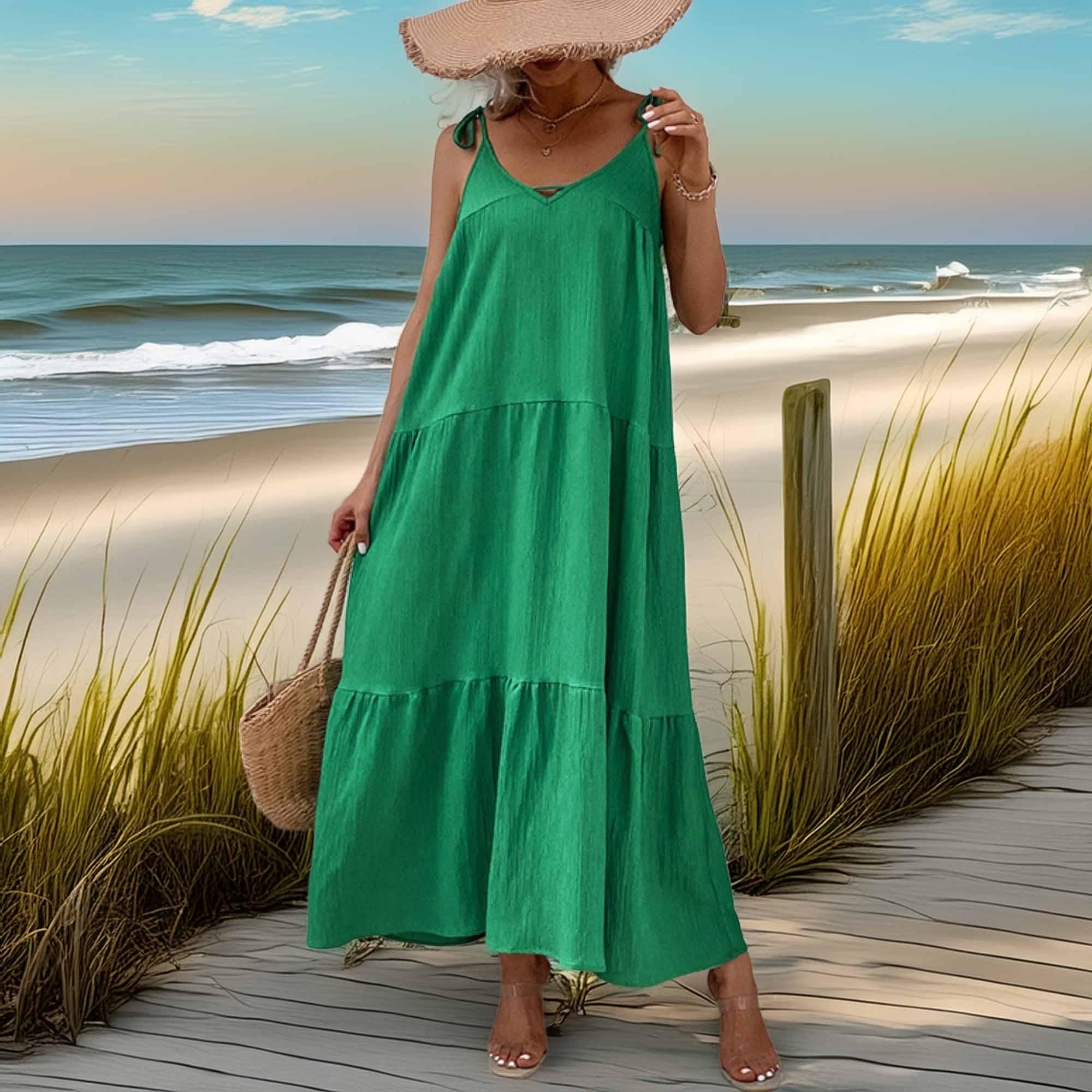Tie-Shoulder Tiered Maxi Dress Coastal Vacation - Southern Shores Clothing