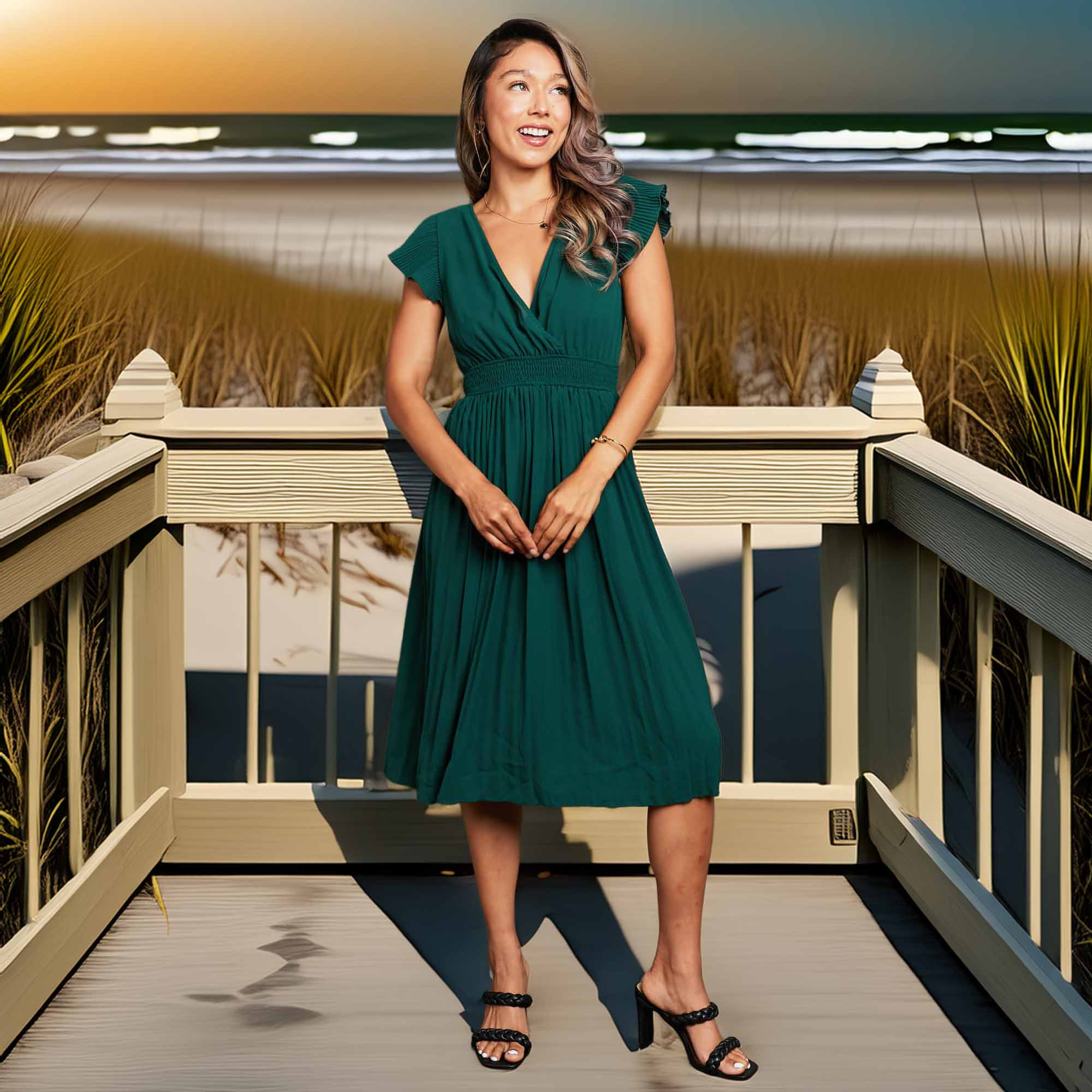 Perfee Tied Smocked Waist Flutter Sleeve Dress