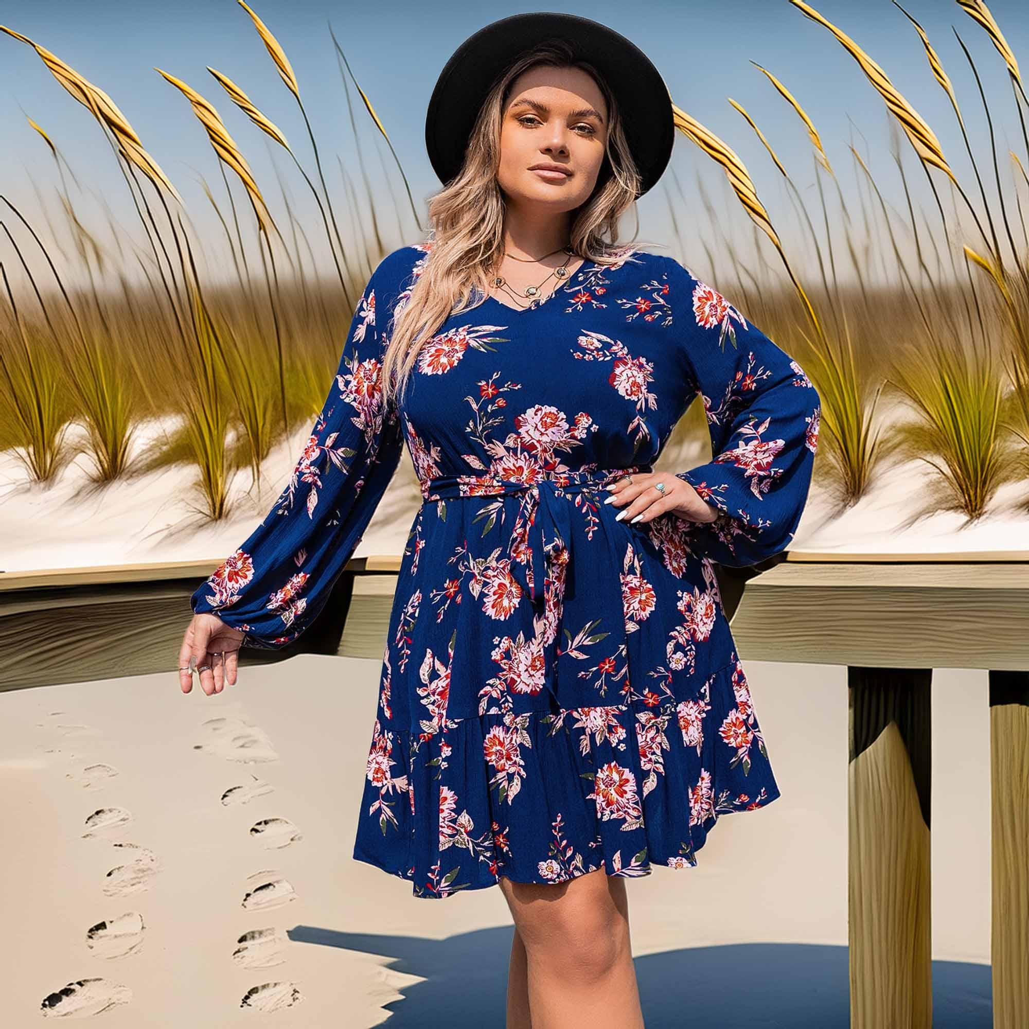 Plus Size V-Neck Long Sleeve Dress - Southern Shores Clothing