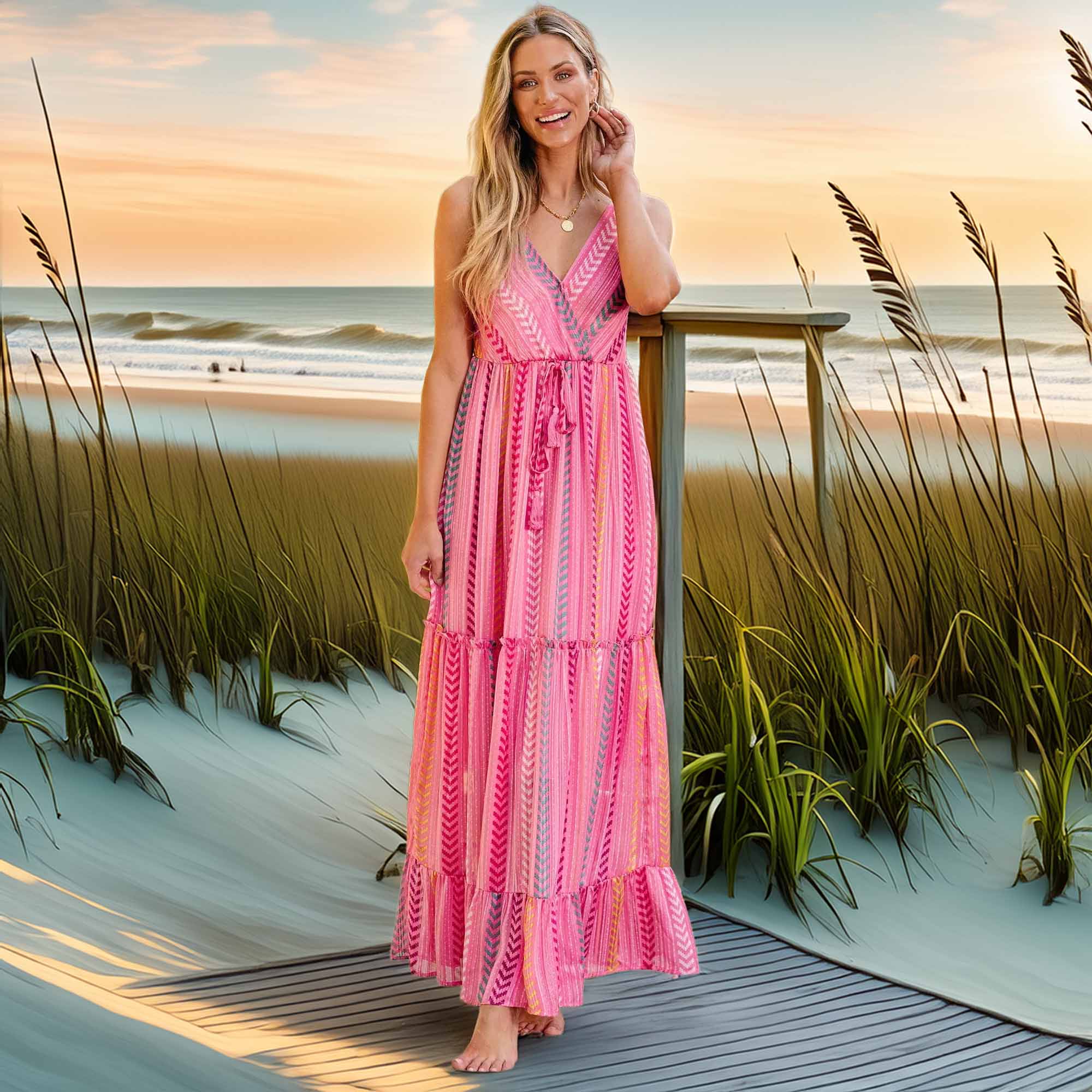 Printed Surplice Maxi Cami Dress