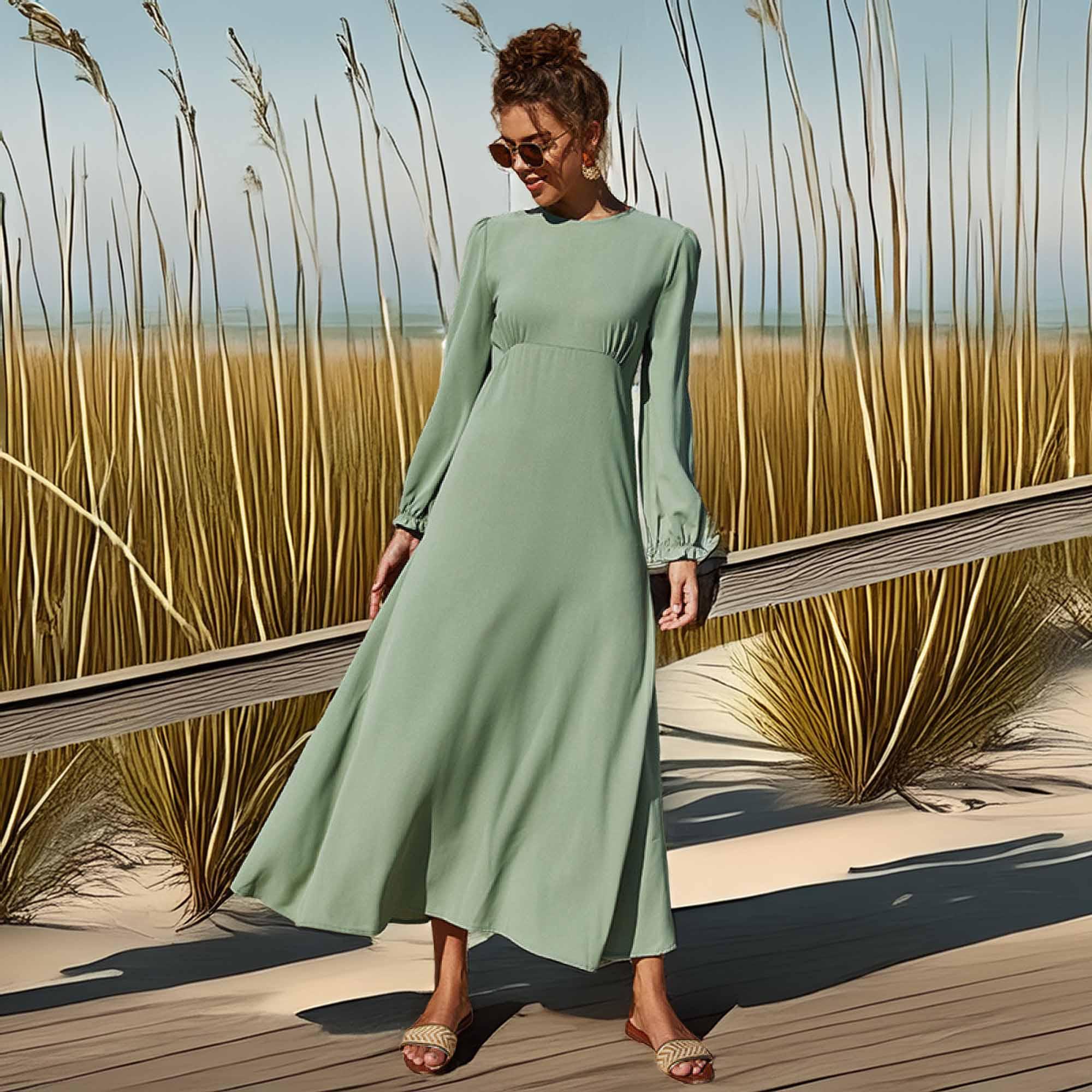 Puff Sleeve Flounce Floral Midi Dress, Relaxed Fit - Southern Shores Clothing