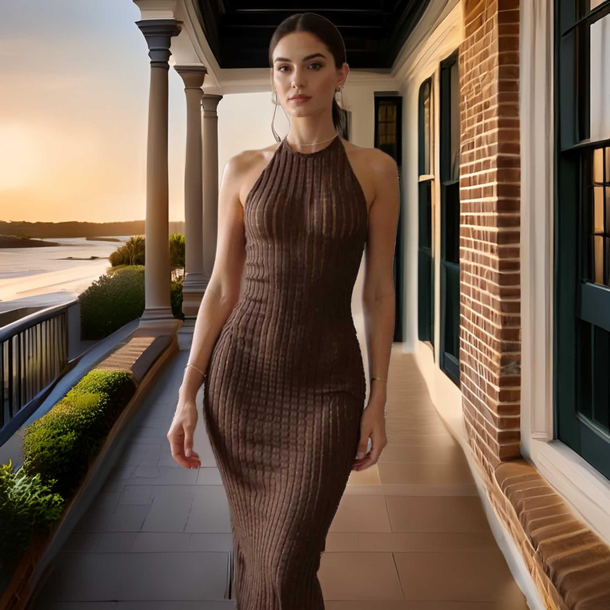 Ribbed Halter Neckline Bodycon Maxi Dress - Southern Shores Clothing