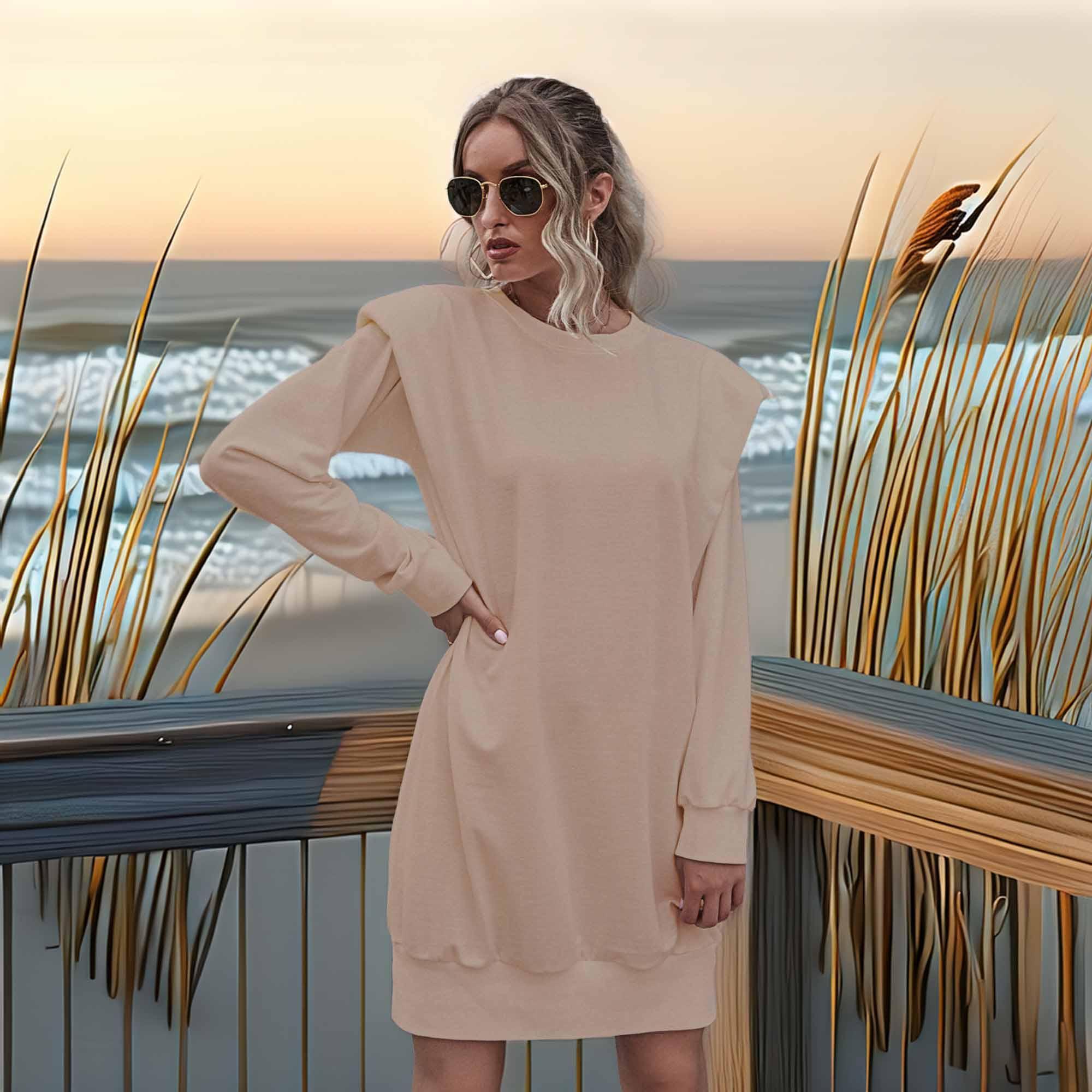 Round Neck Long Sleeve Mini Dress - Southern Shores Clothing