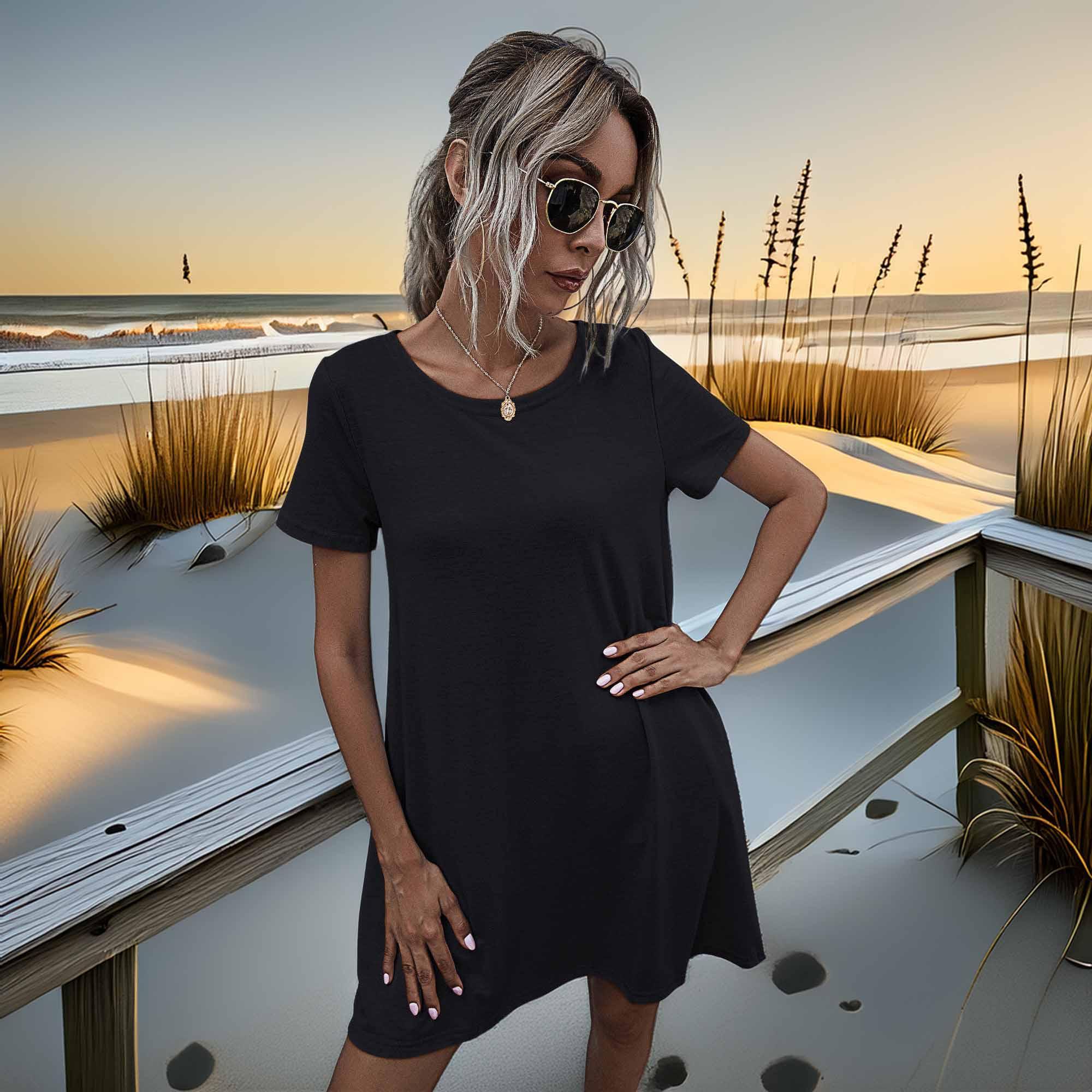 Round Neck Short Sleeve Mini Dress - Southern Shores Clothing